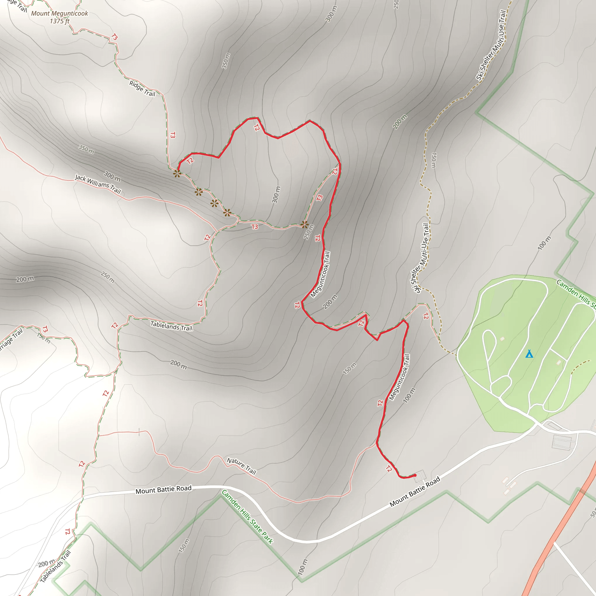 Megunticook Trail mobile static map
