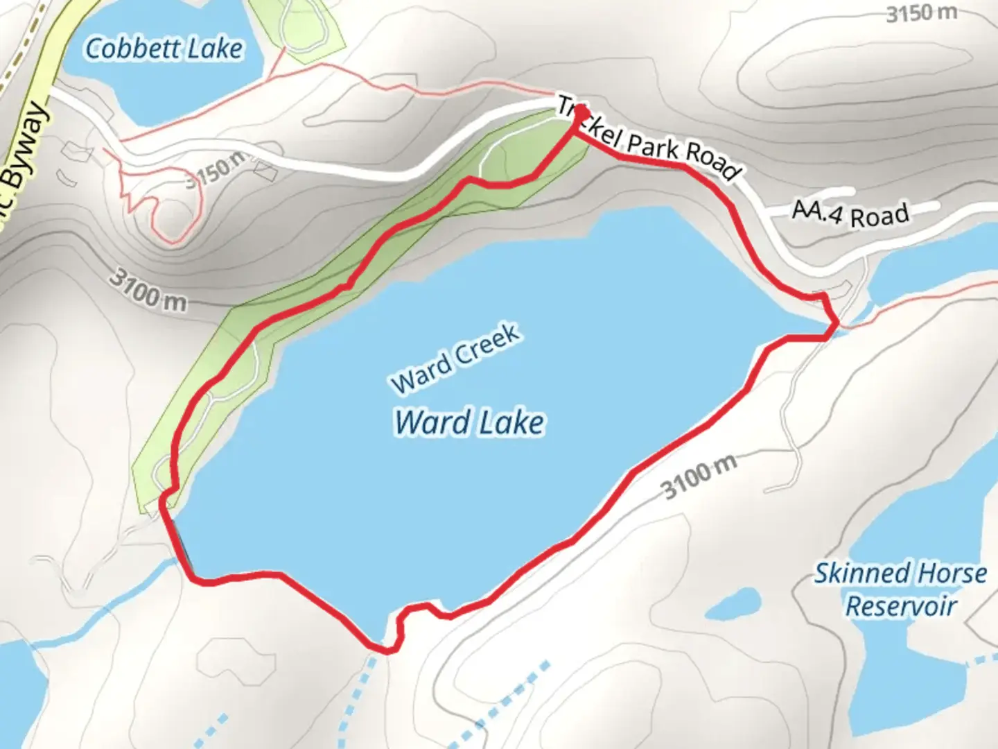 An image depicting the trail Ward Creek and Lake Loop and its surrounding area.