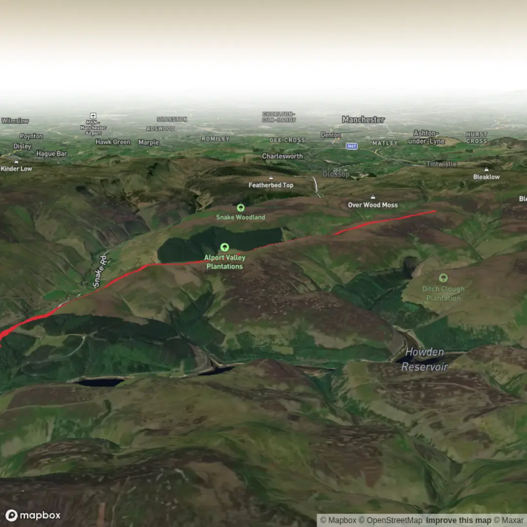 An image depicting the trail Alport castles to alport moor & back and its surrounding area.