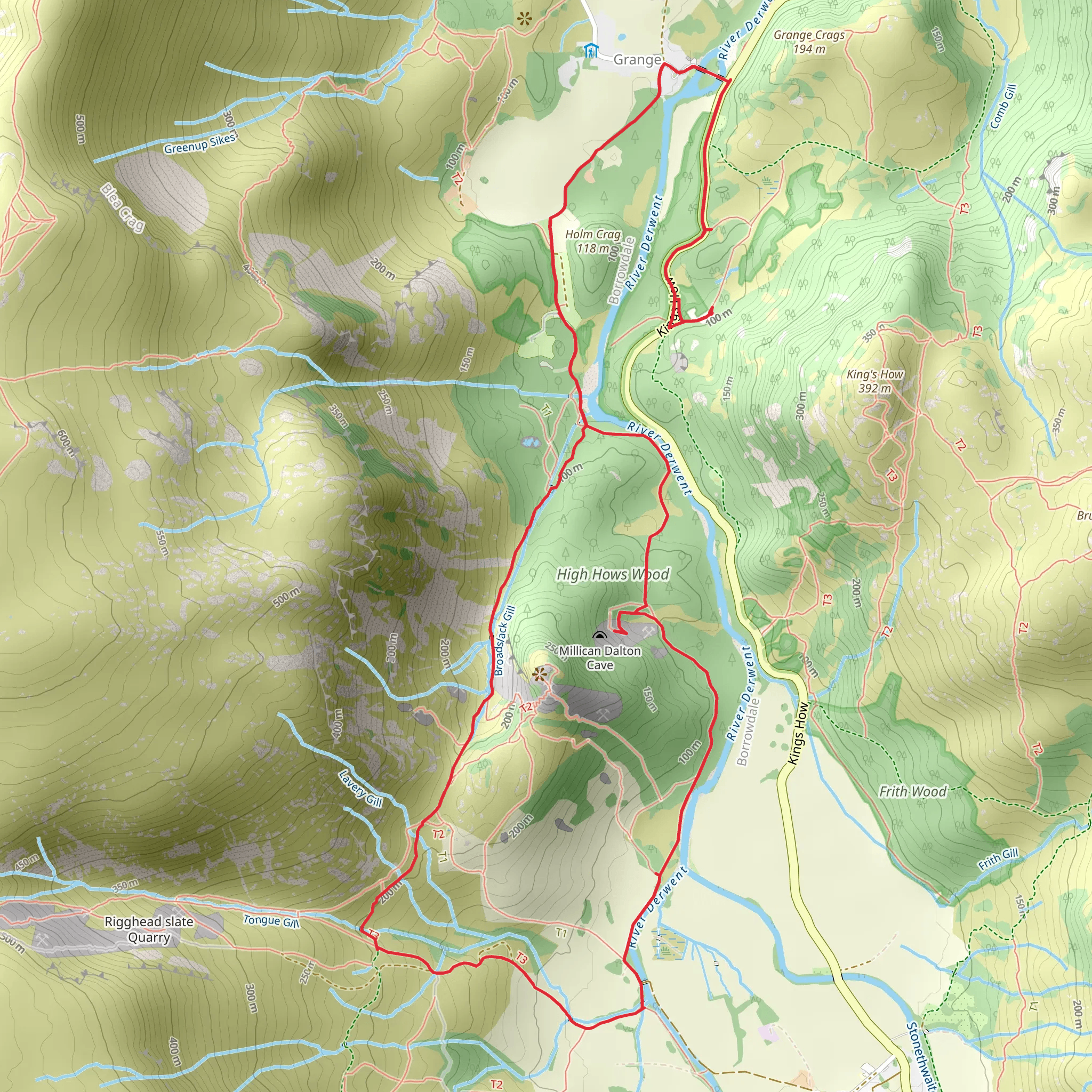 Millican Dalton Cave Walk from Bowder Stone carpark mobile static map