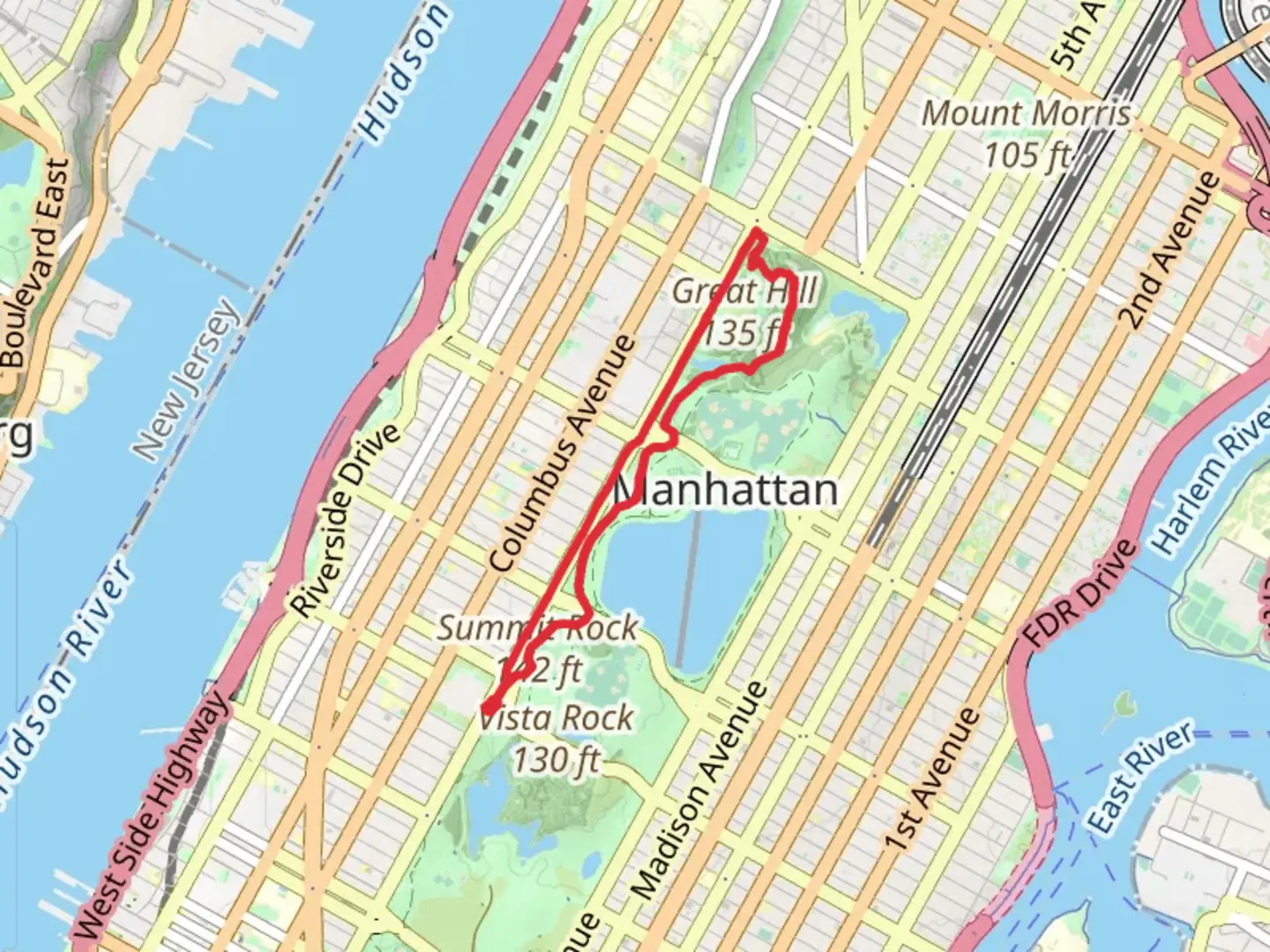 An image depicting the trail Manhattan - Northwest Central Park Loop Trail and its surrounding area.