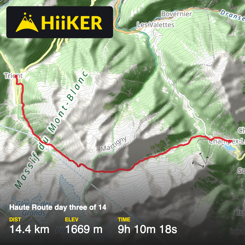 A map preview of the recording Haute Route day three of 14.