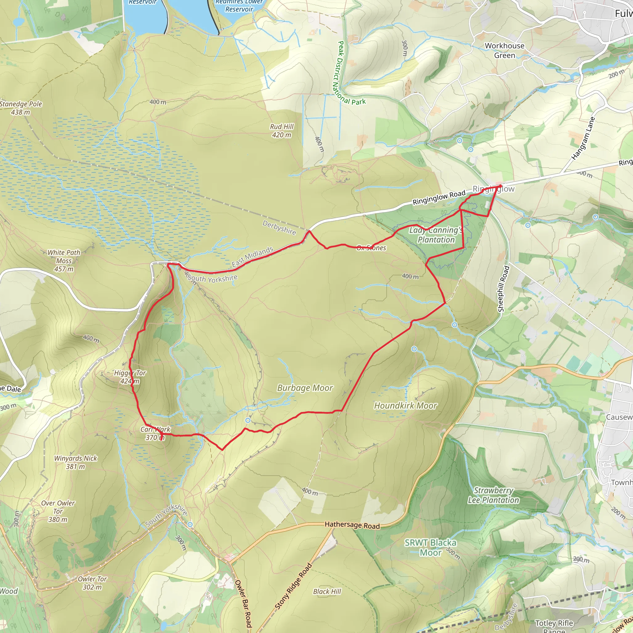 Ringinglow to Higger Tor mobile static map
