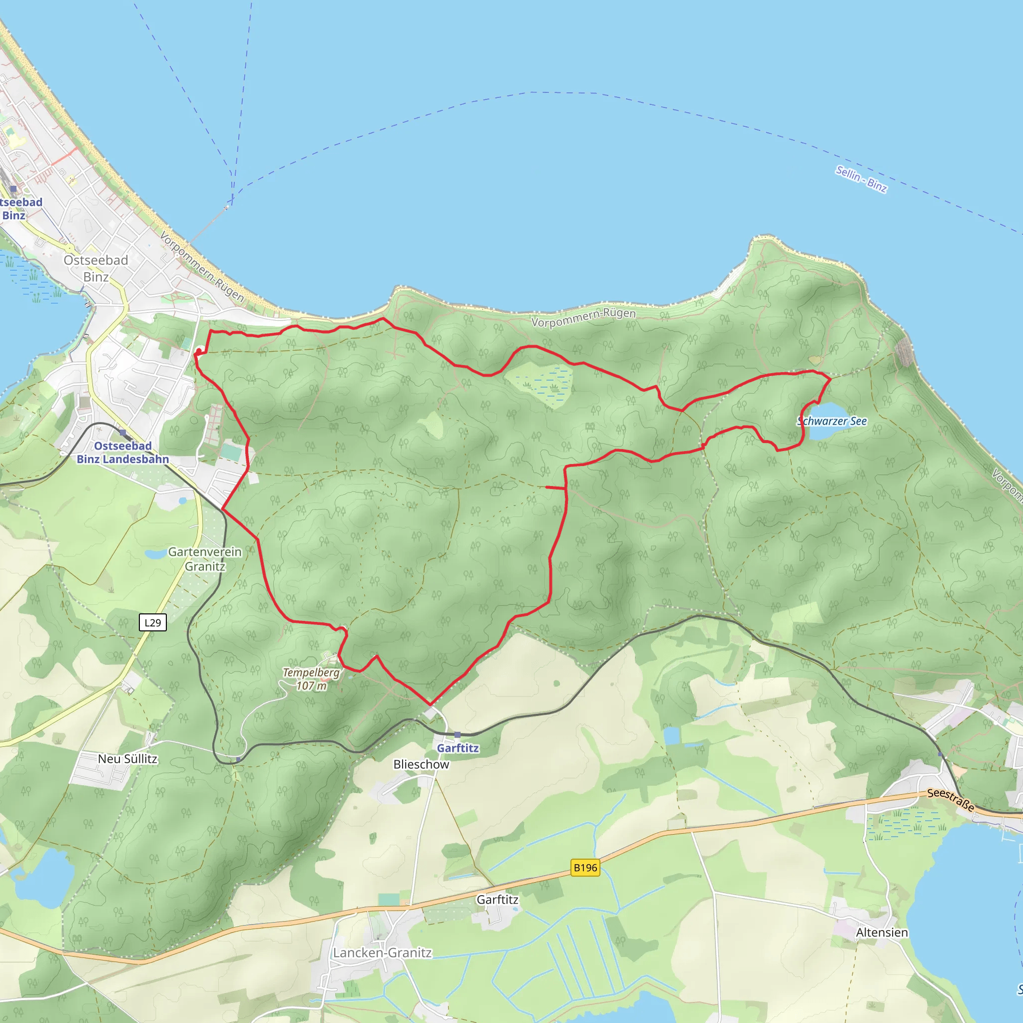 Schwarzer See via Gelber Strich and Roter Punkt mobile static map