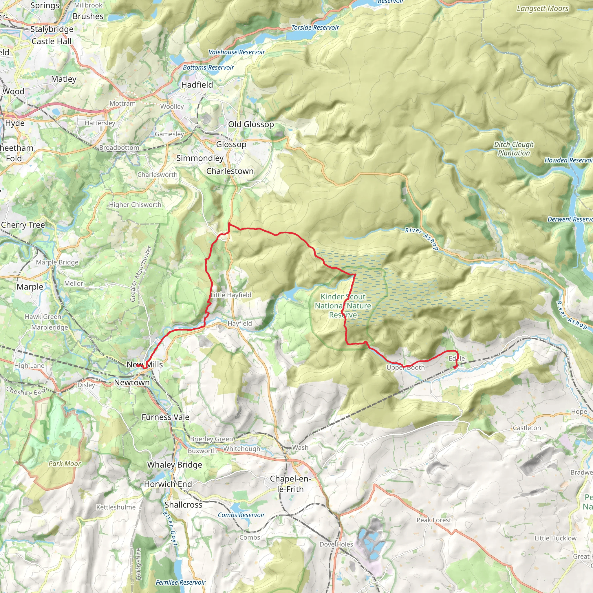 New Mills to Edale via Lantern Pike and Harry hut mobile static map