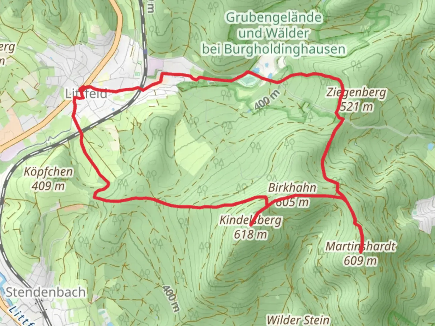 An image depicting the trail Kreuzbank and Martinshardt via Talsperrenweg and its surrounding area.