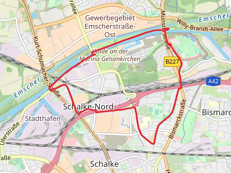Rhein Herne Kanal via Bismarck Rundweg Dreieck and Emscherparkweg XE
