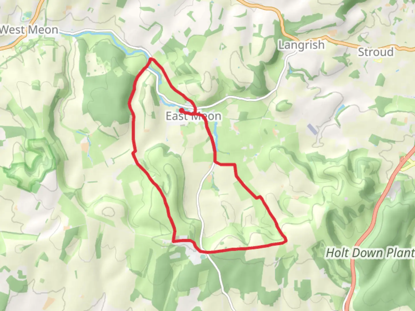 An image depicting the trail East Meon and Coombe Cross Loop and its surrounding area.