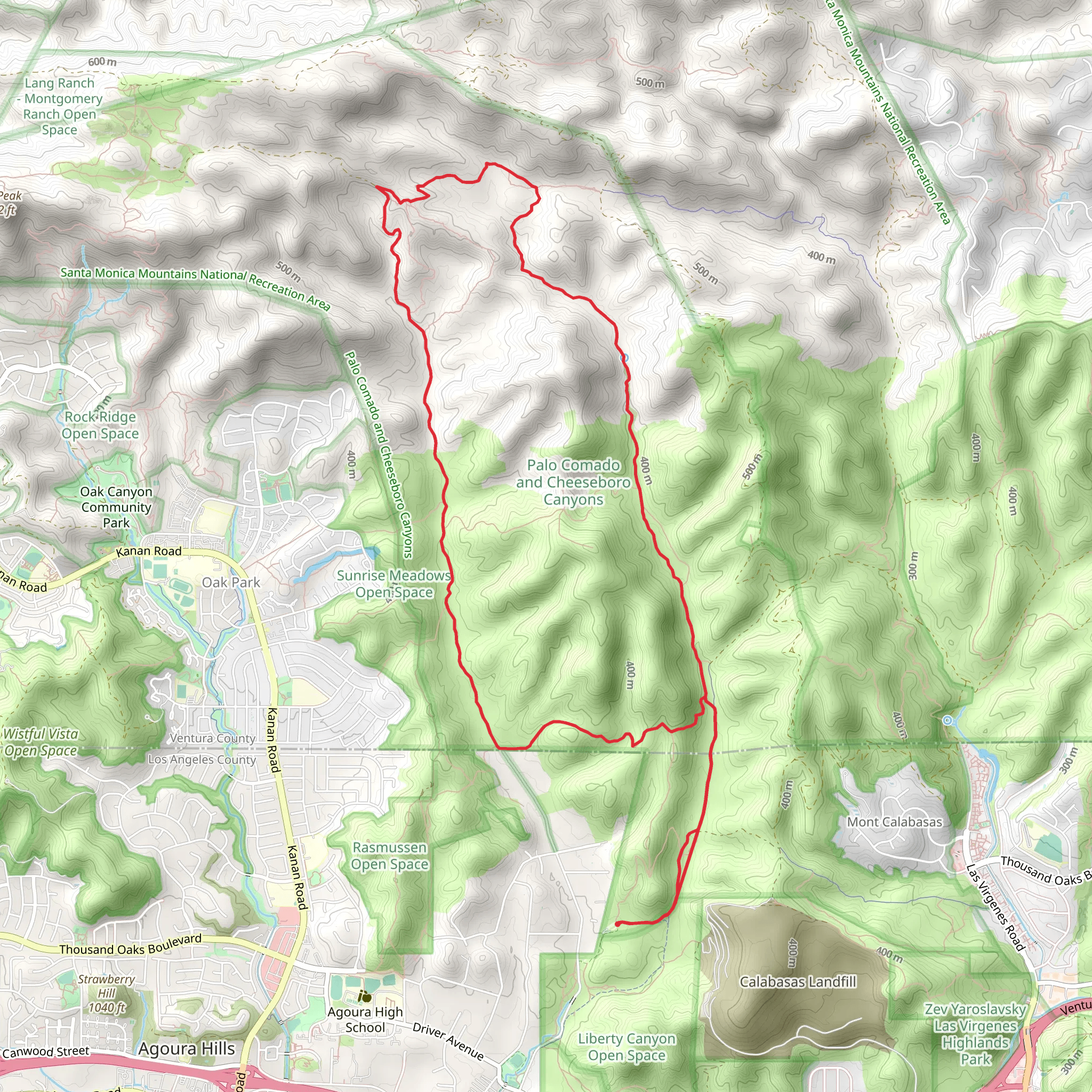 Cheeseboro Canyon and Palo Comado Loop mobile static map