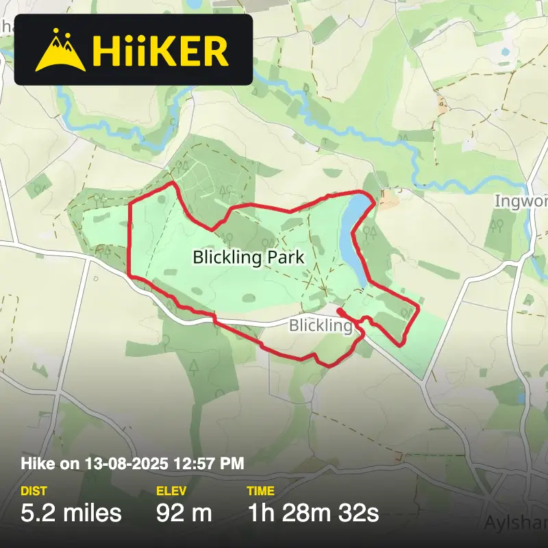 A map preview of the recording Hike on 13-08-2025 12:57 PM.