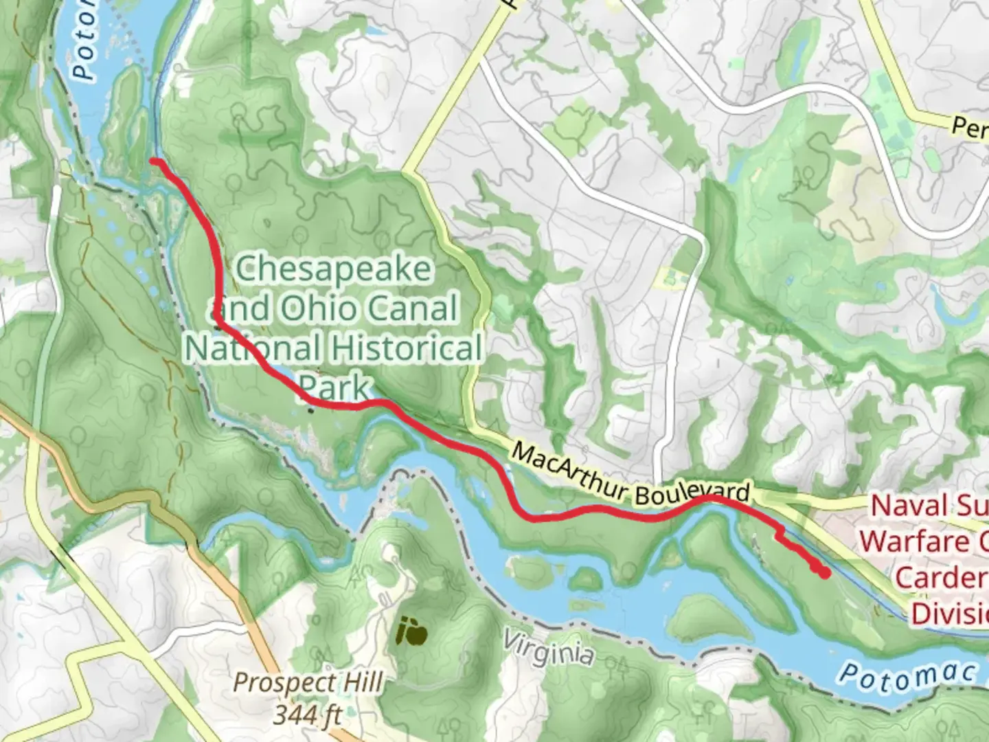An image depicting the trail Chesapeake and Ohio Canal Towpath and its surrounding area.
