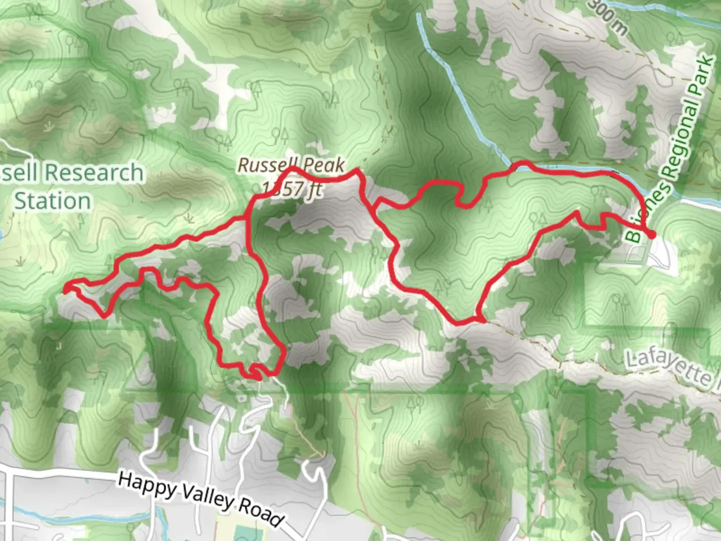 An image depicting the trail Springhill, Mariposa and Russell Peak Loop Trail and its surrounding area.