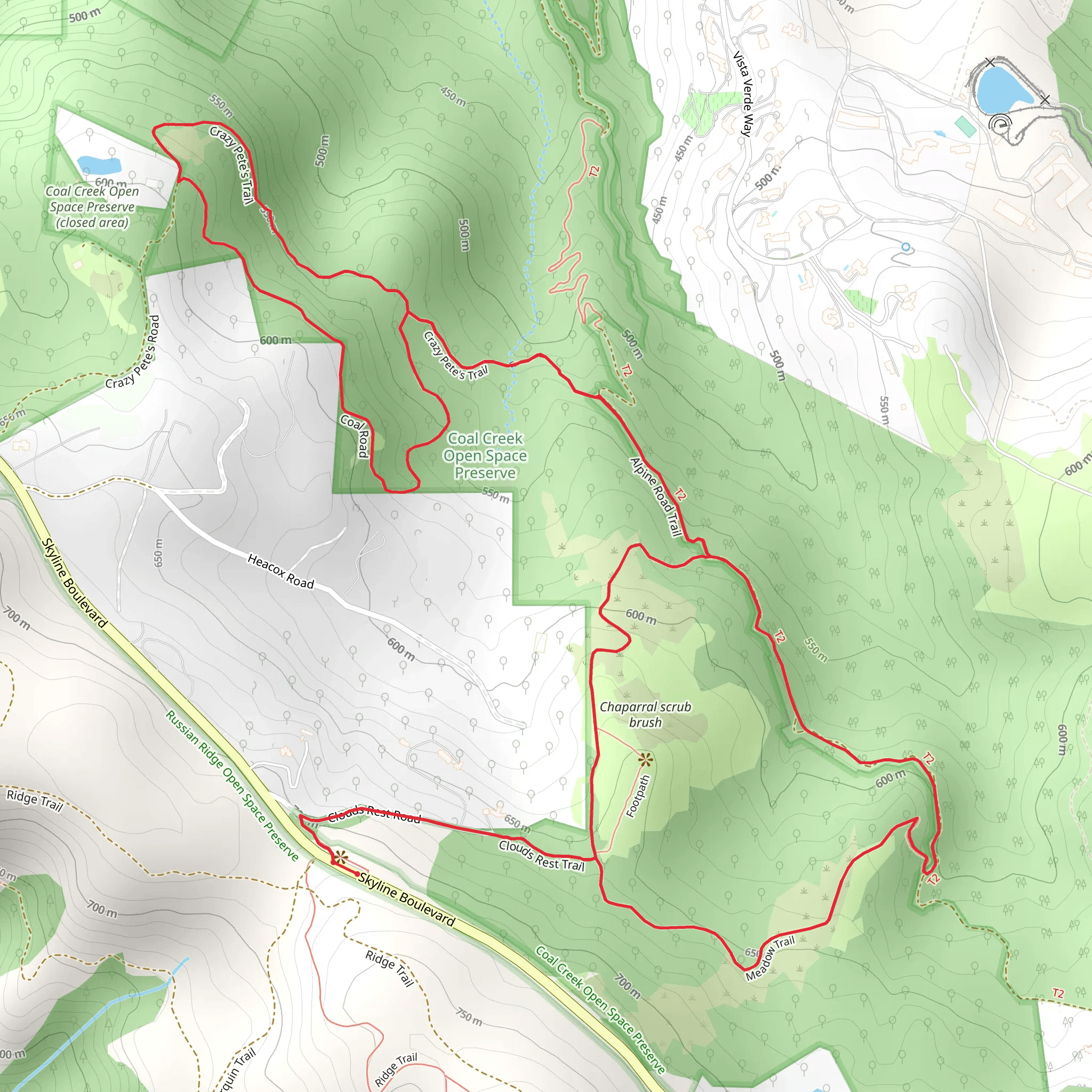 Meadow, Crazy Pete's and Clouds Rest Loop Trail mobile static map