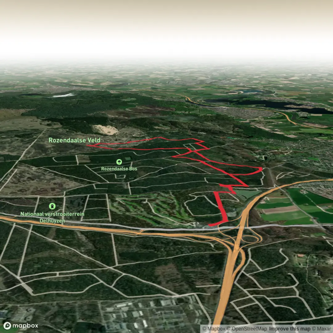An image depicting the trail Vossenberg and Rozendaalsche Veld Loop and its surrounding area.