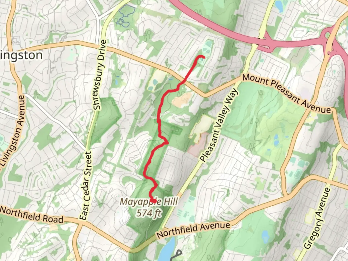 An image depicting the trail Lenape Trail - Mayapple Hill and its surrounding area.