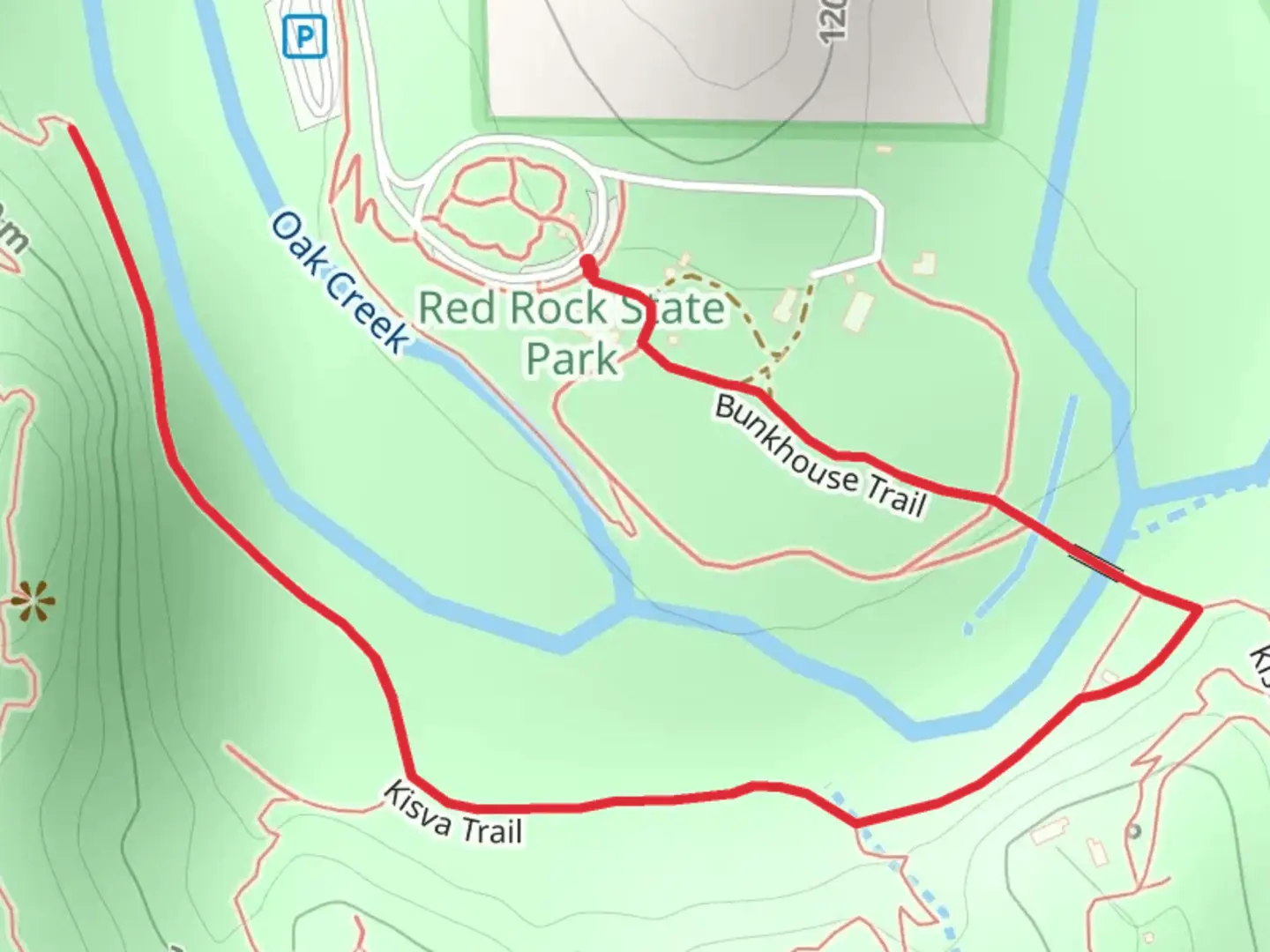An image depicting the trail Bunkhouse Trail and Kisva Trail Out and Back and its surrounding area.