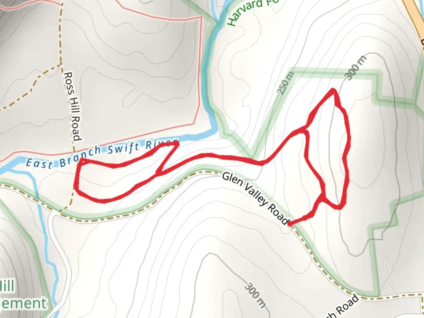 An image depicting the trail East Branch Swift River via Glen Valley Road and its surrounding area.