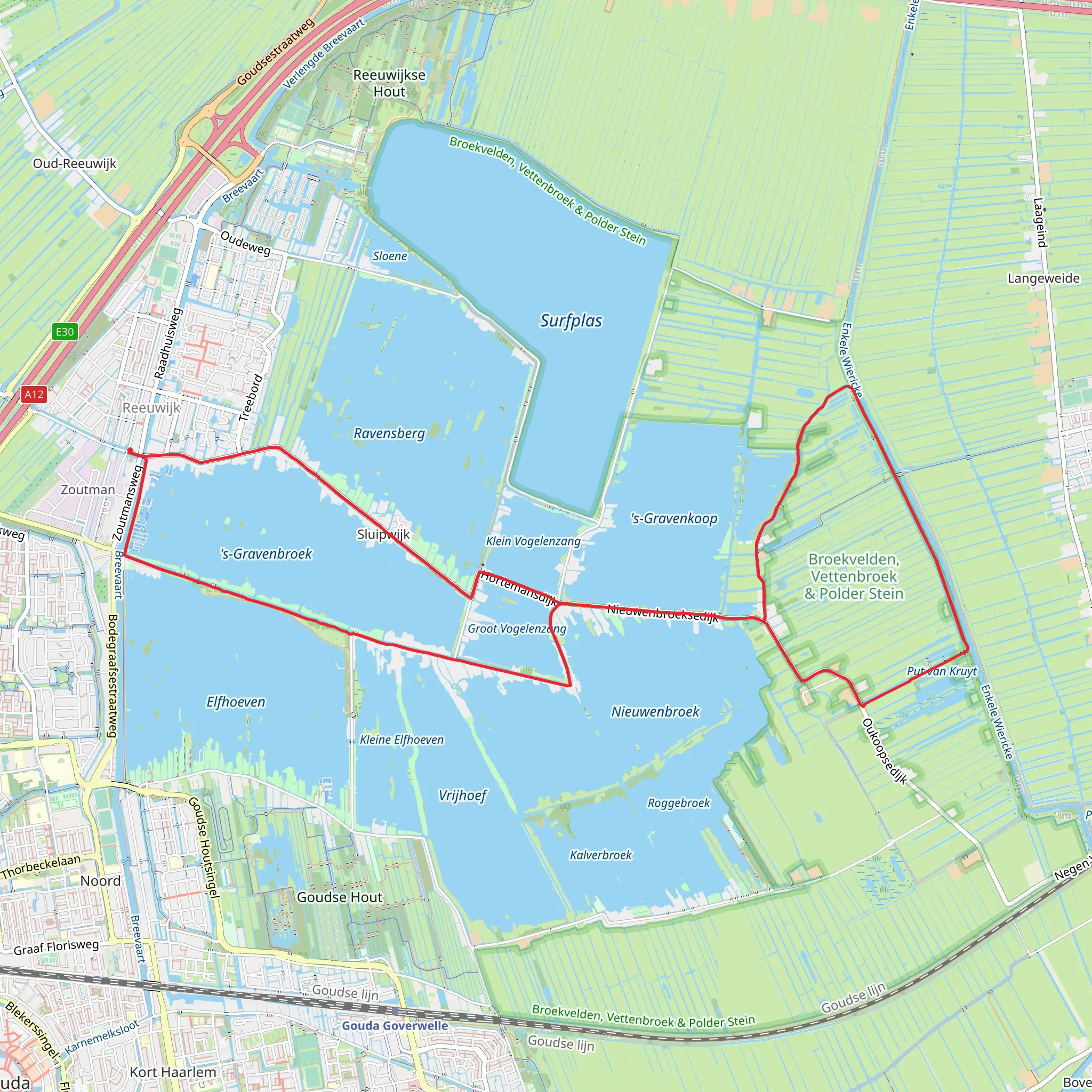 Ree and Kippenkade via Reeuwijkse Plassen and Broekvelden mobile static map