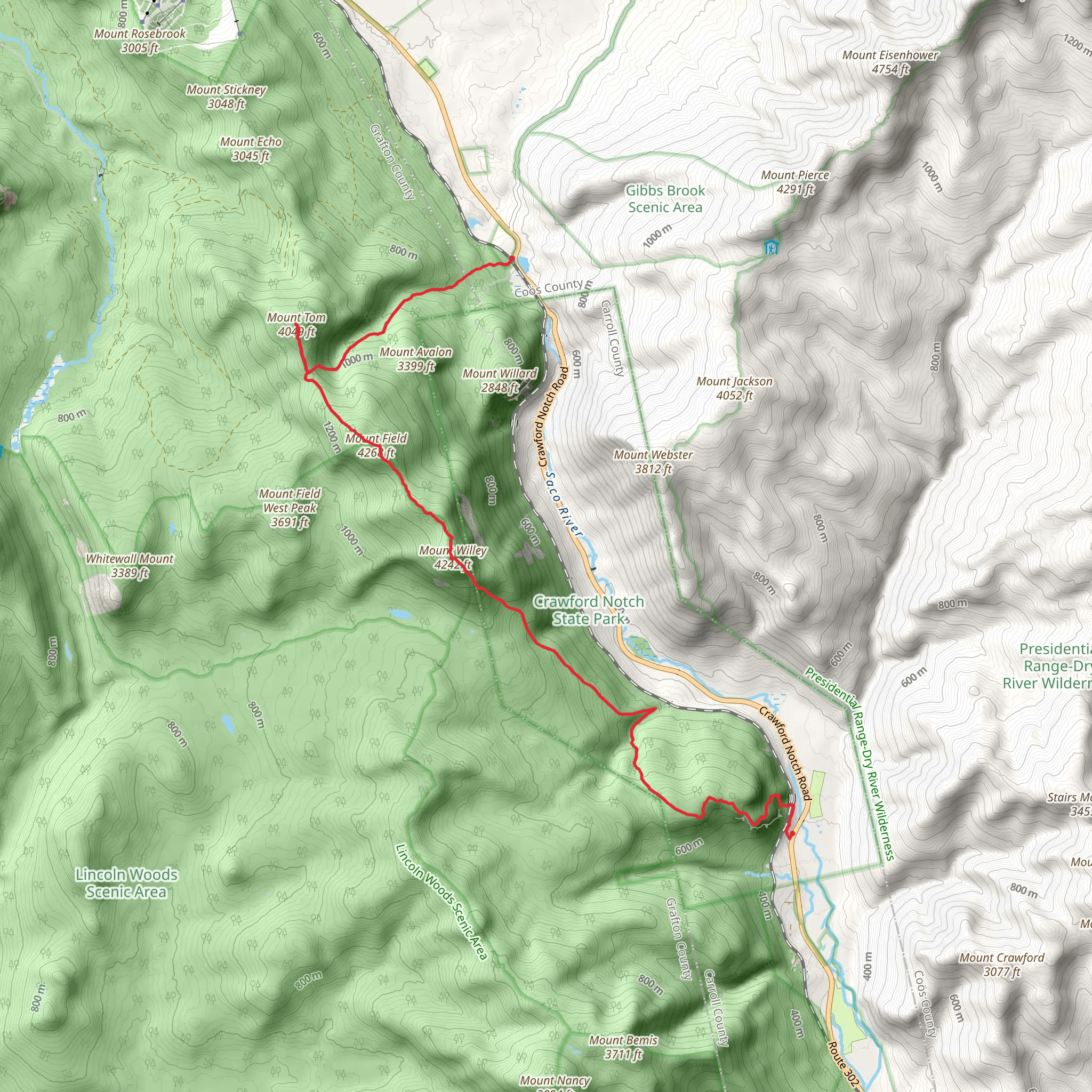 Avalon Trail to Frankenstein Cliff Trail mobile static map