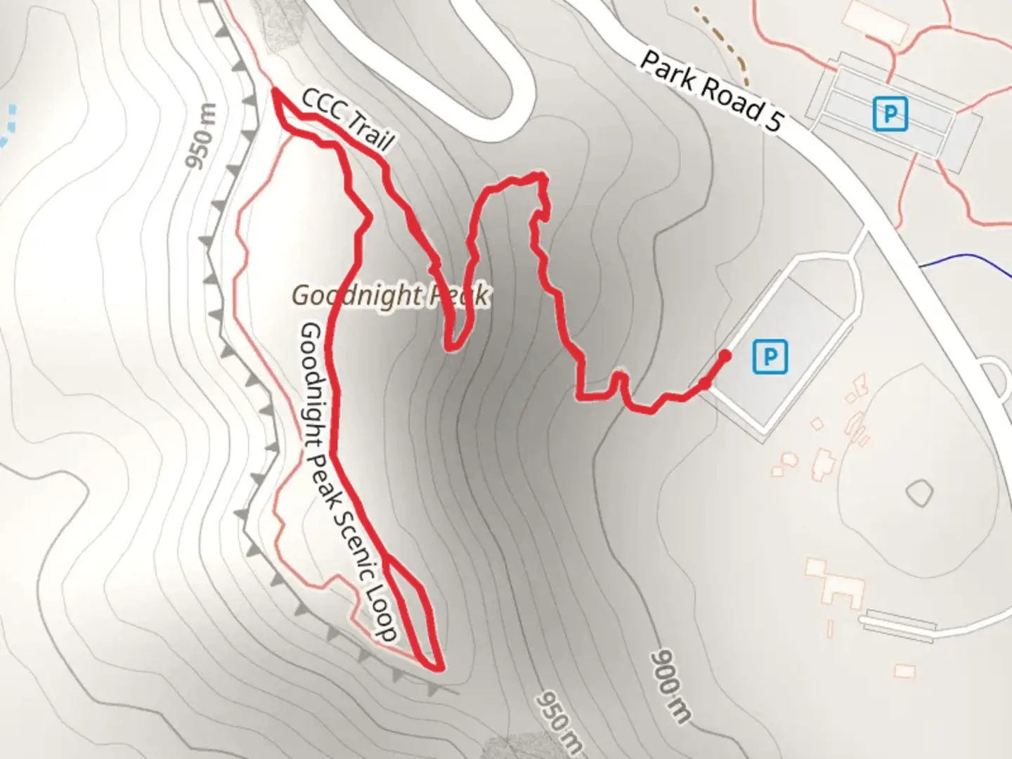 An image depicting the trail CCC Trail and Goodnight Peak Scenic Loop and its surrounding area.