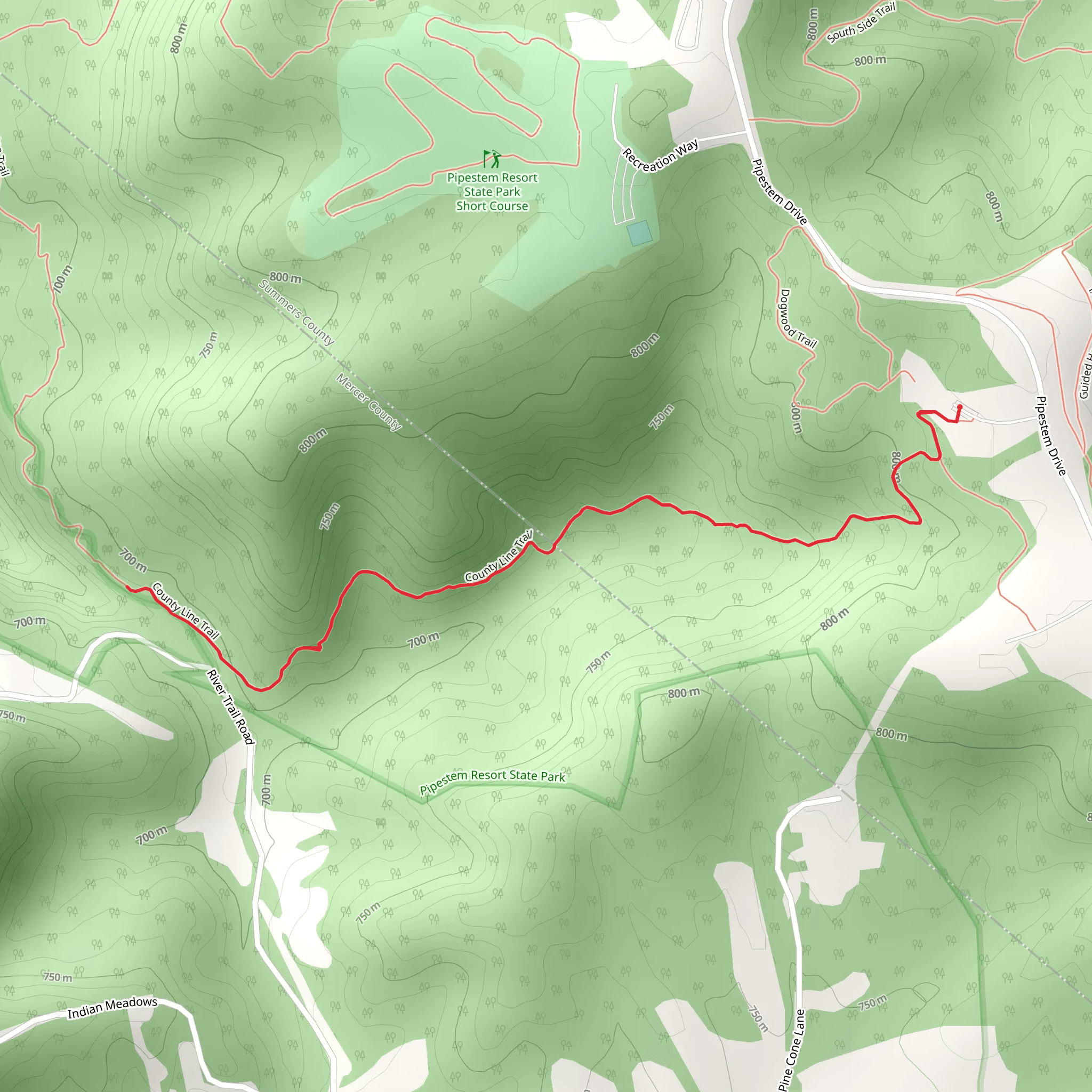 County Line Trail Out and Back mobile static map