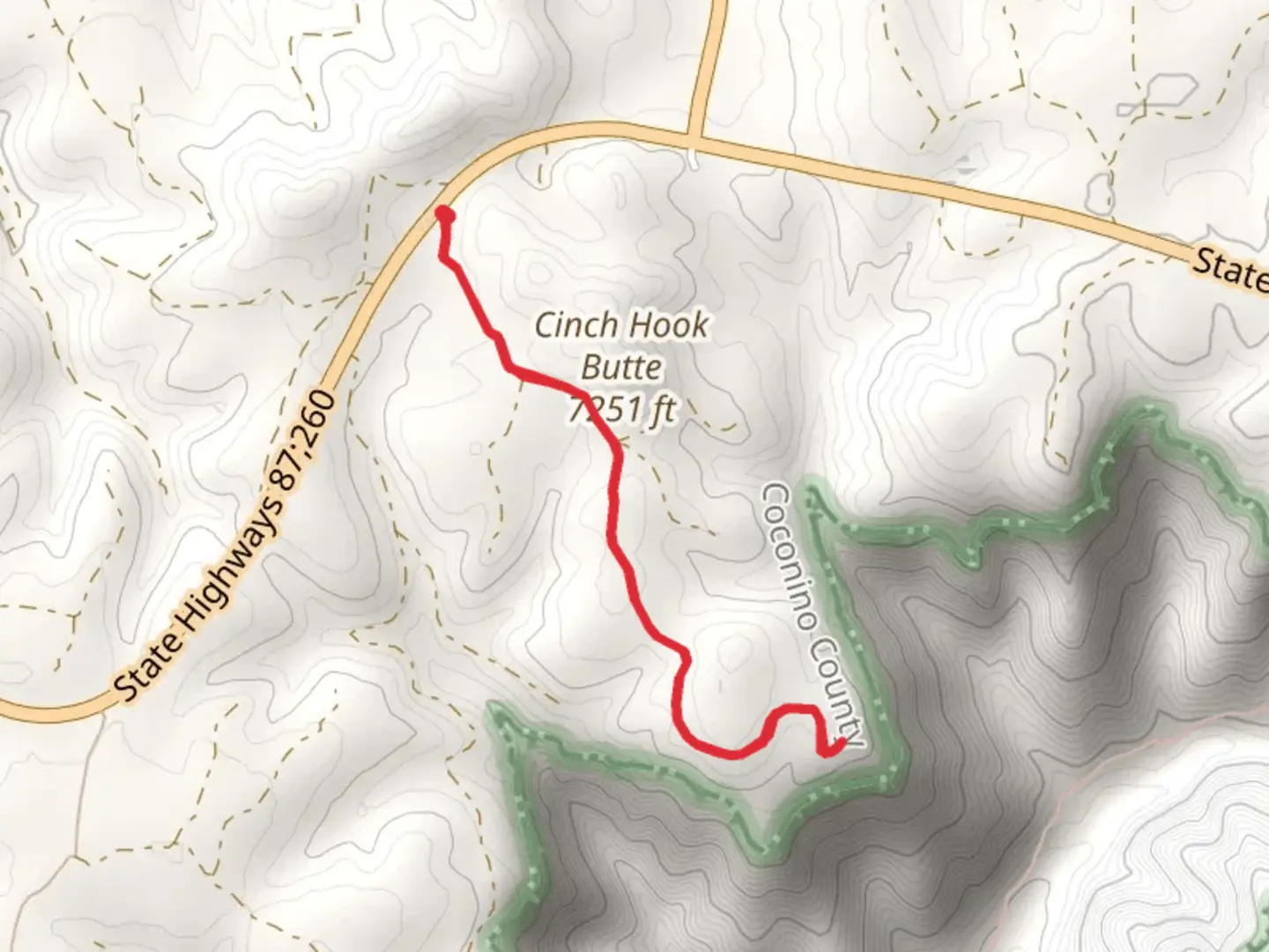An image depicting the trail Cinch Hook Butte Out and Back and its surrounding area.