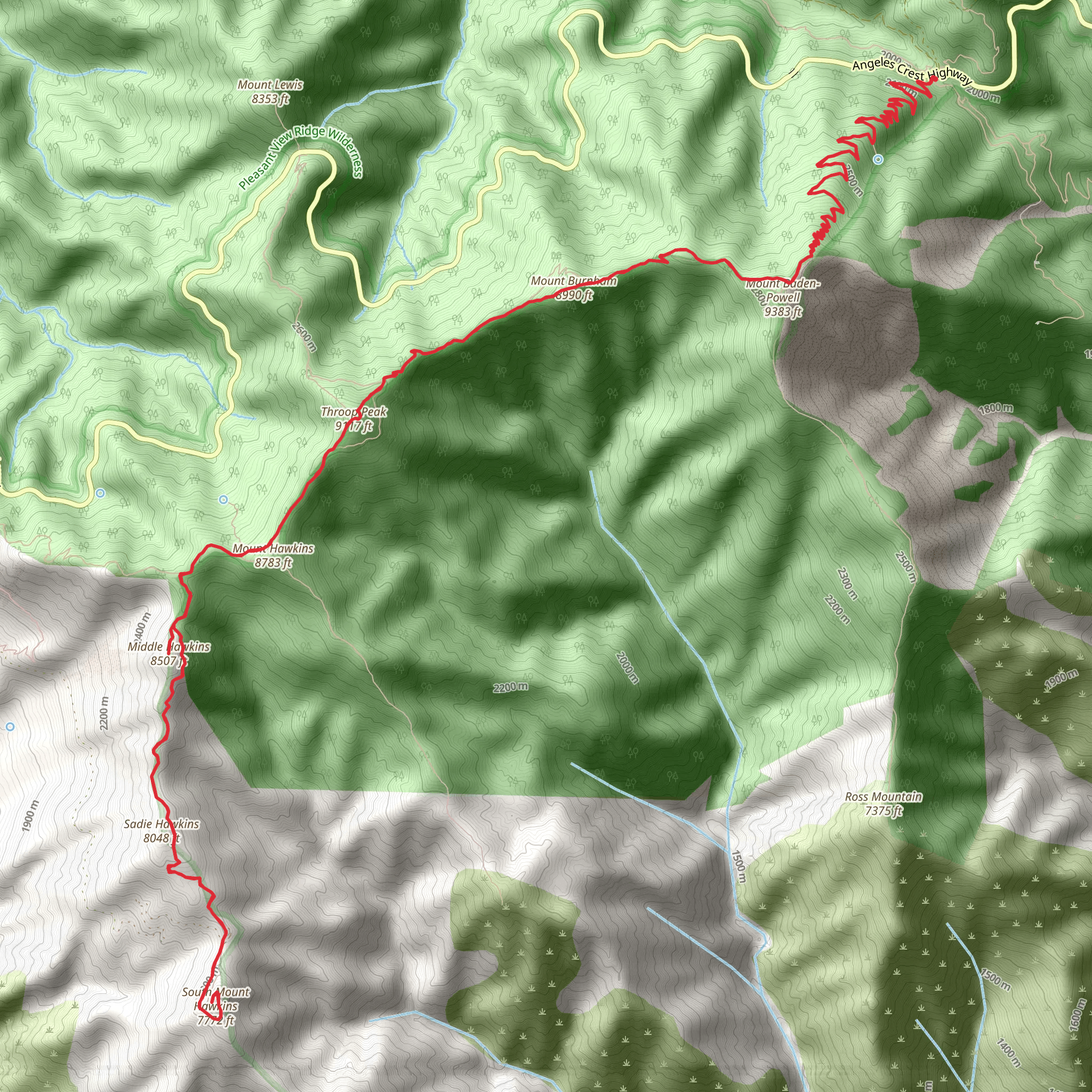 South Mount Hawkins from Vincent Gap mobile static map
