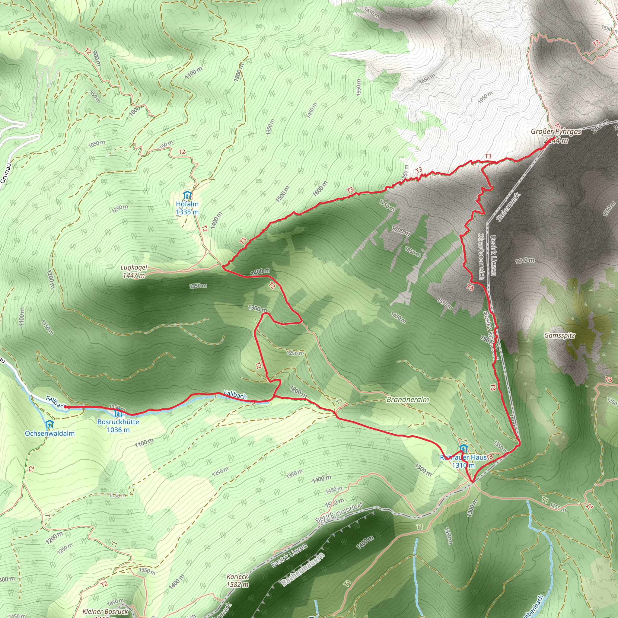 Bosruckhütte on the Great Pyhrgas mobile static map