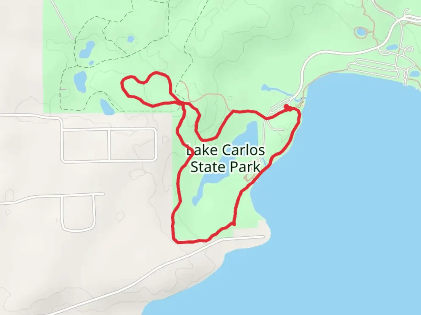 An image depicting the trail Hidden Lake and Red Oak Trail and its surrounding area.