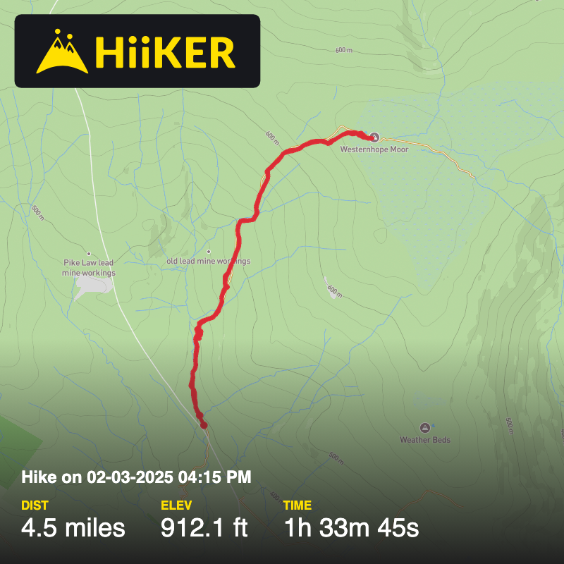 A map preview of the recording Hike on 02-03-2025 04:15 PM.