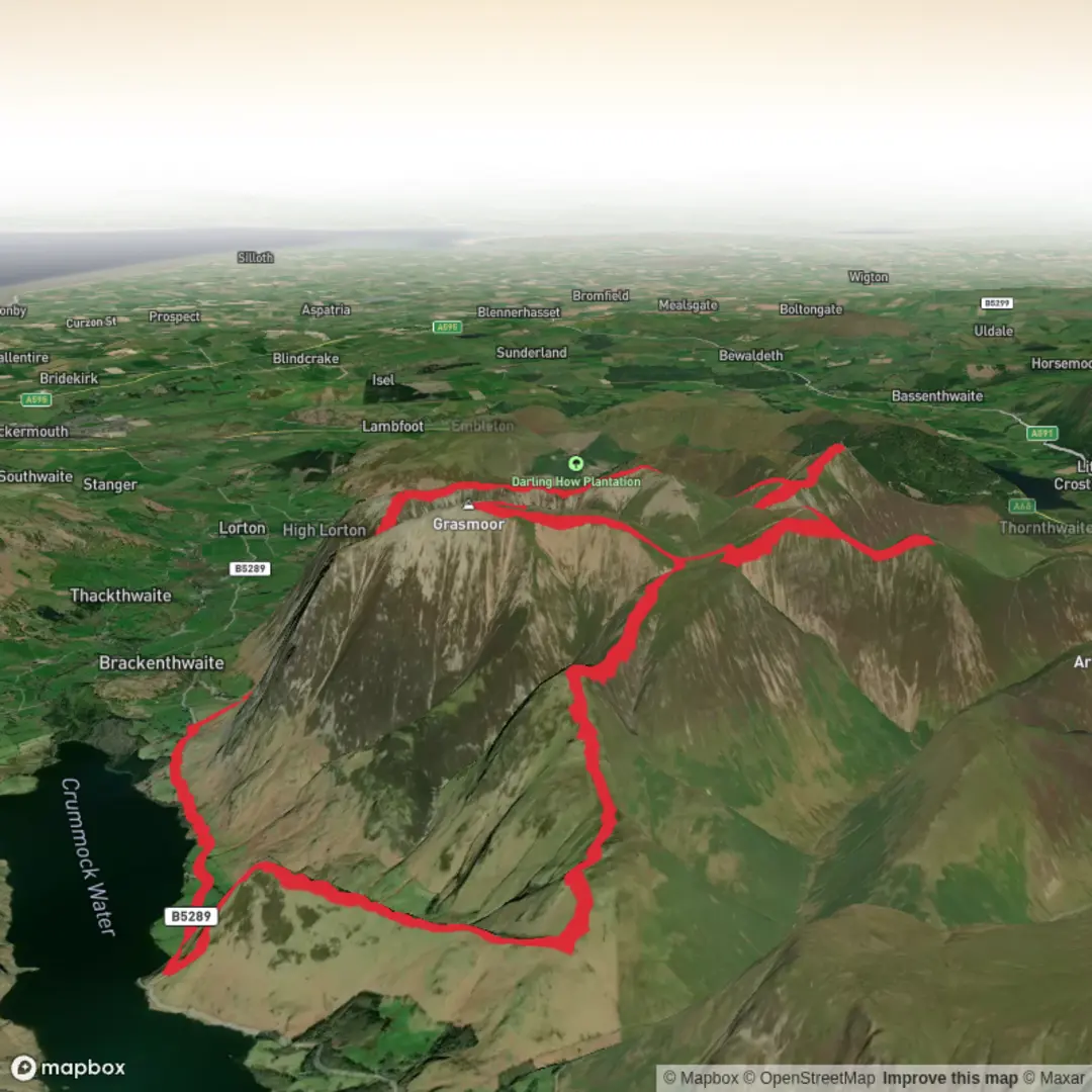 An image depicting the trail Grasmoor Loop and its surrounding area.