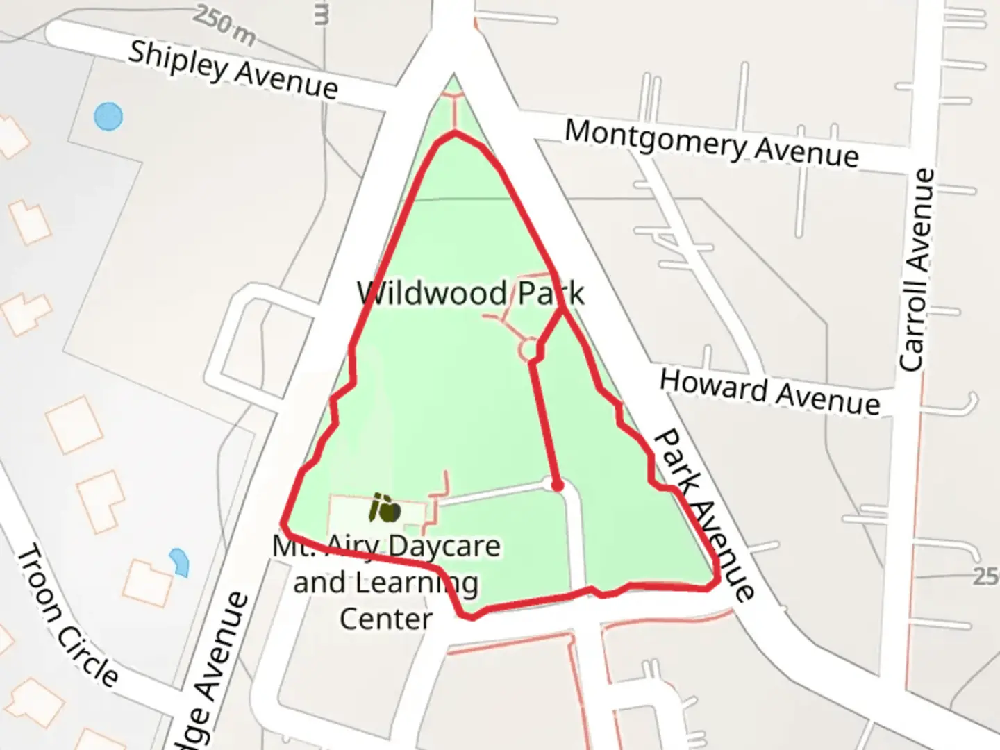An image depicting the trail Wildwood Park Loop and its surrounding area.