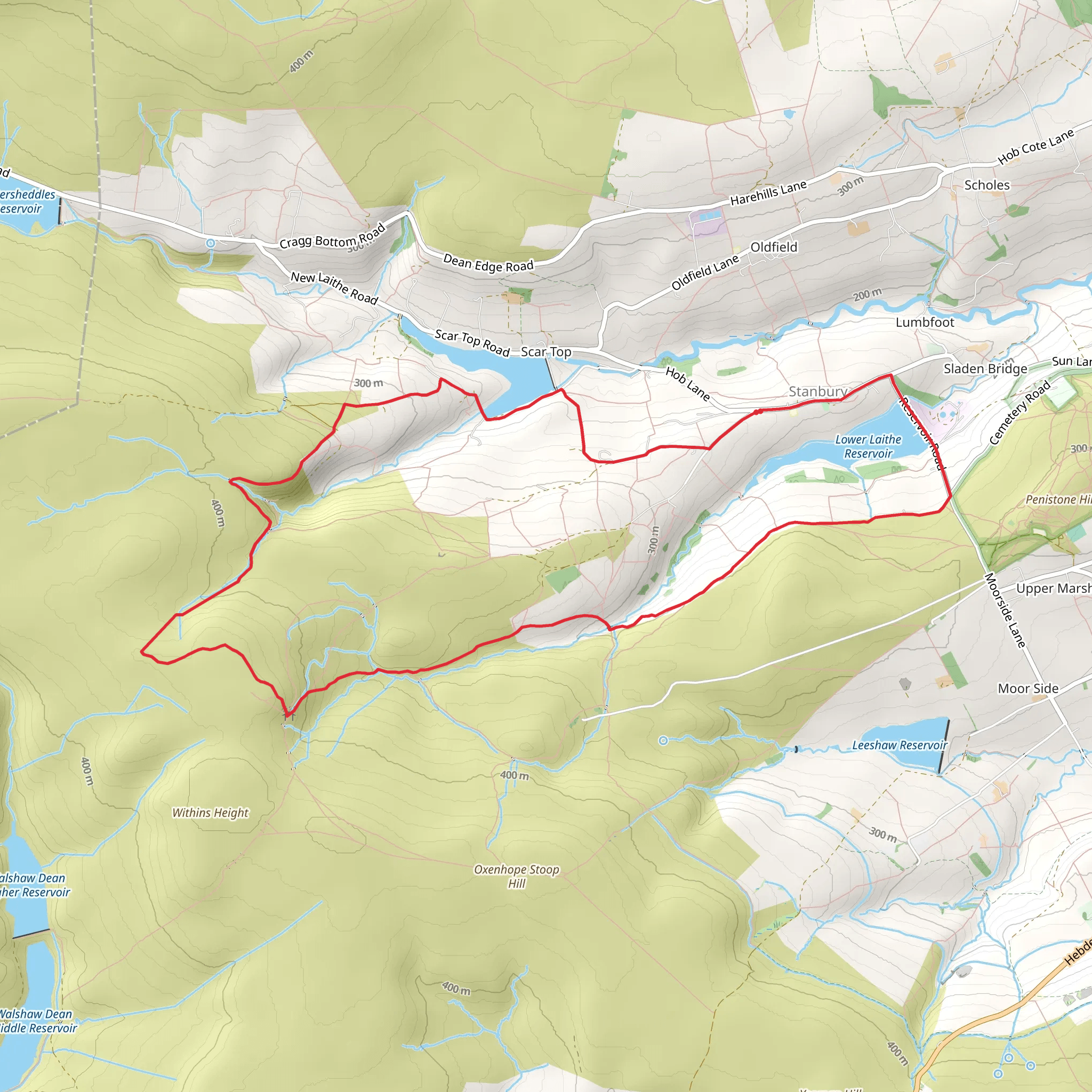 Lower Laithe Reservoir, Ponden Reservoir and Sandy Hill Loop mobile static map