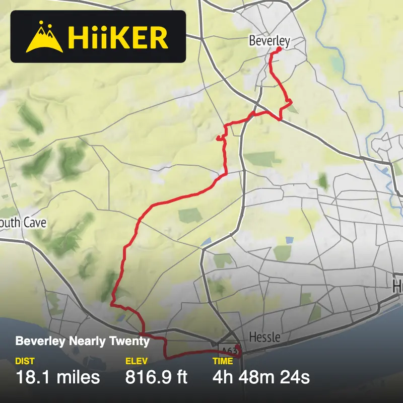 A map preview of the recording Beverley Twenty - Eighteen  Mile Route.
