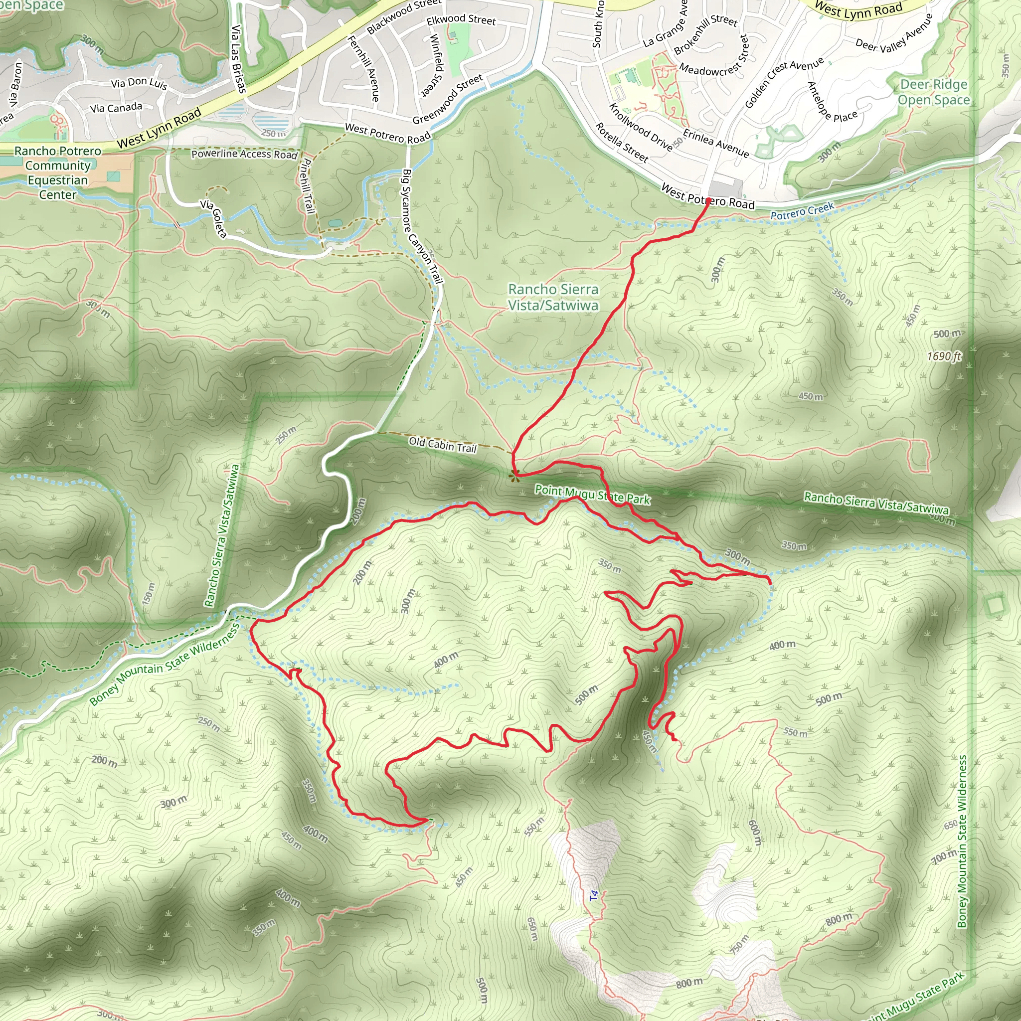 Sycamore Falls, Old Cabin, Fossil and Lower Satwiwa Loop Trail mobile static map