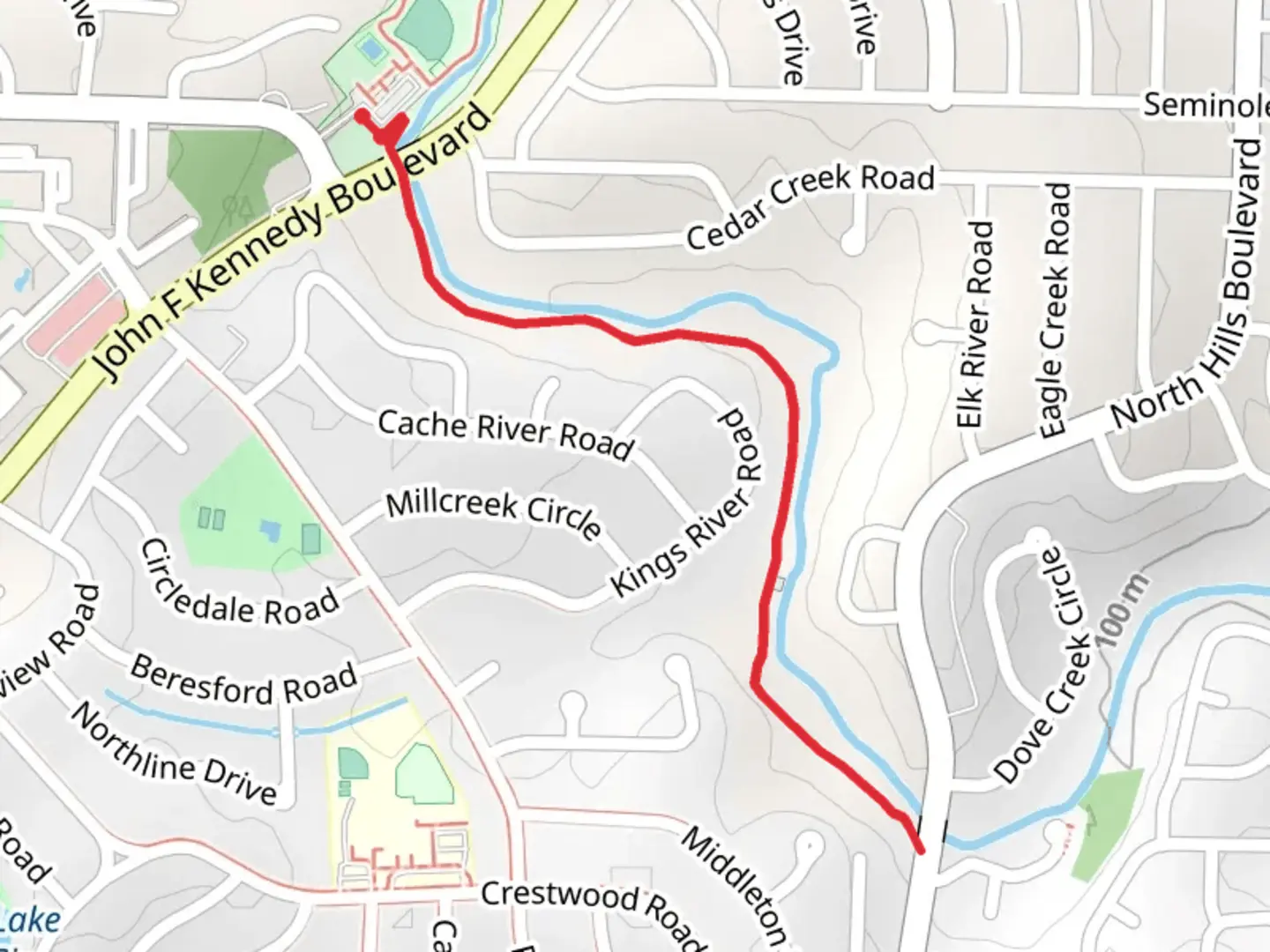 An image depicting the trail Five mile Creek Walk and its surrounding area.