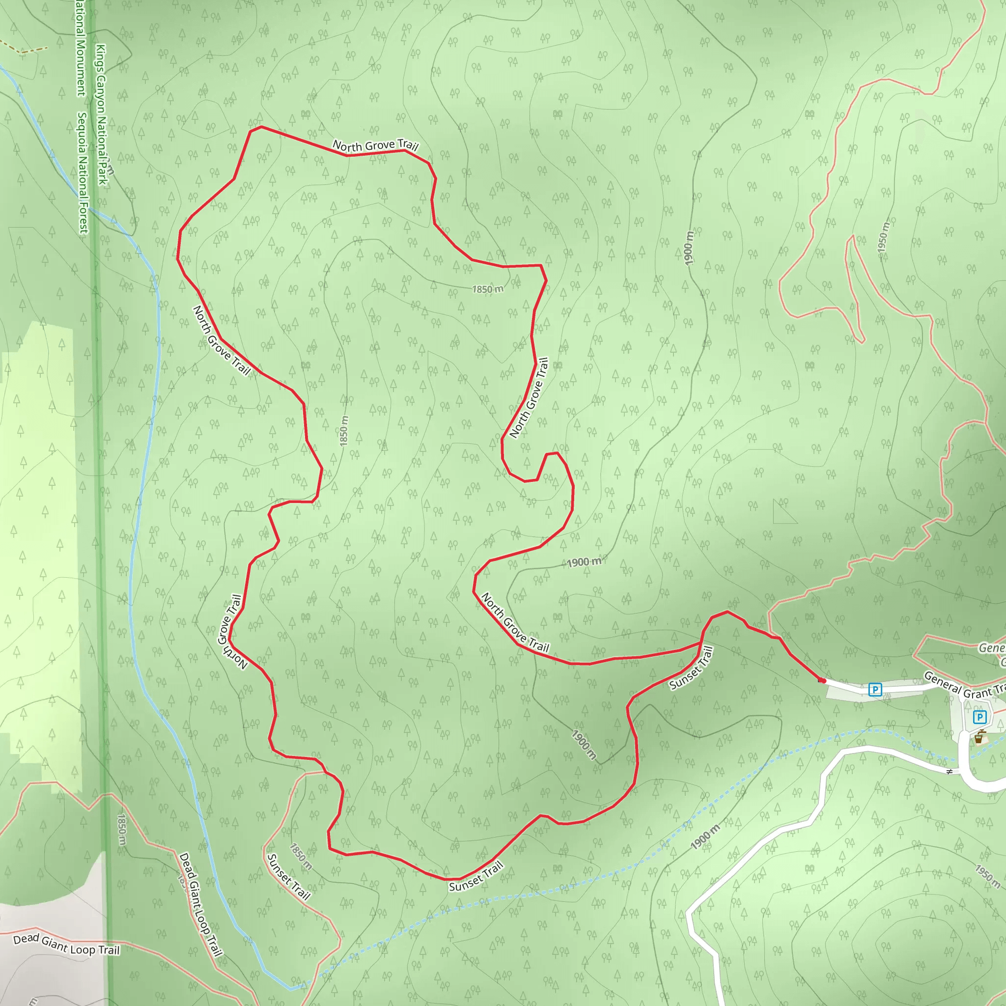 North Grove and Sunset Loop Trail mobile static map