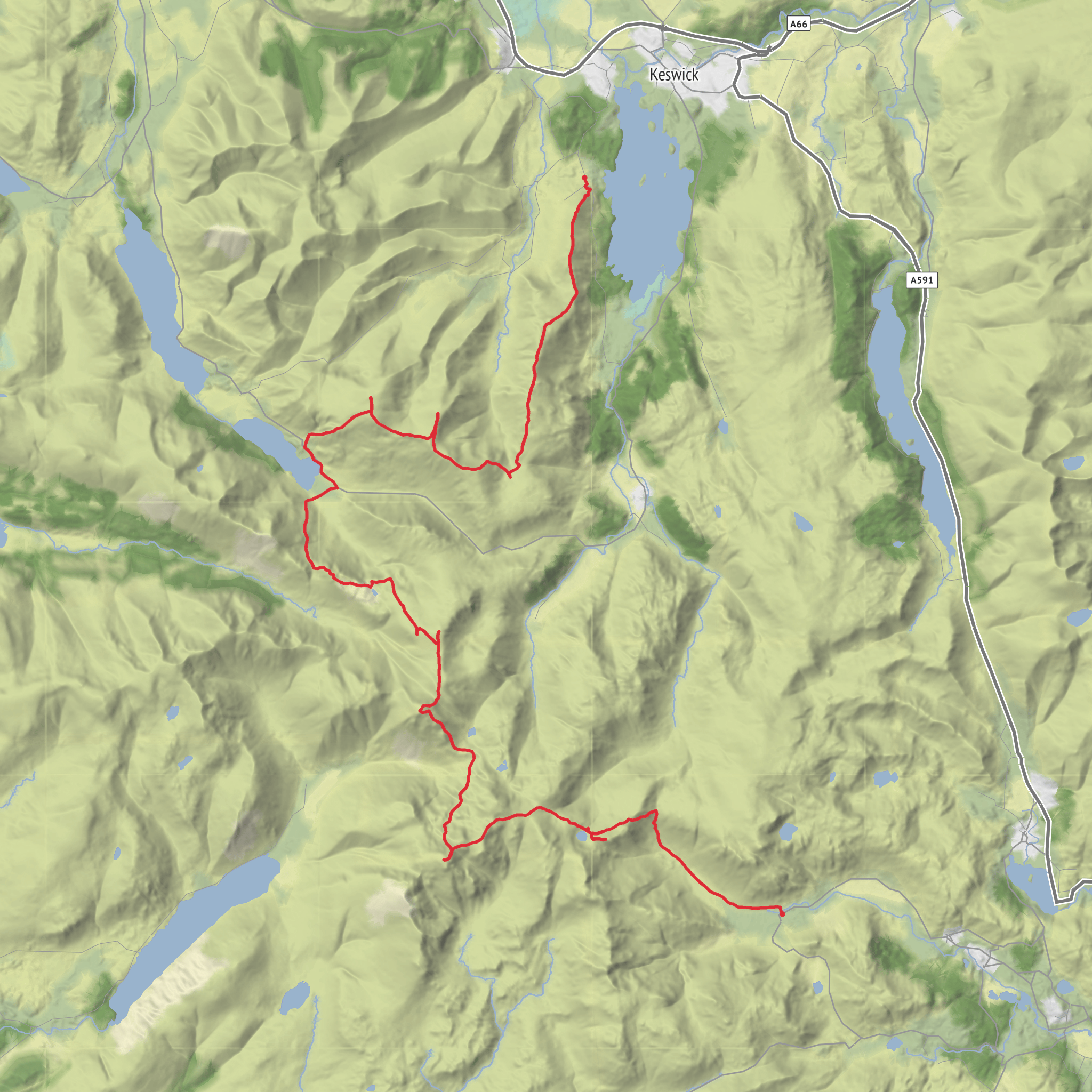 Derwent Water to Old Dungeon Ghyll via Buttermere, Blackbeck Tarn and Great Gable mobile static map