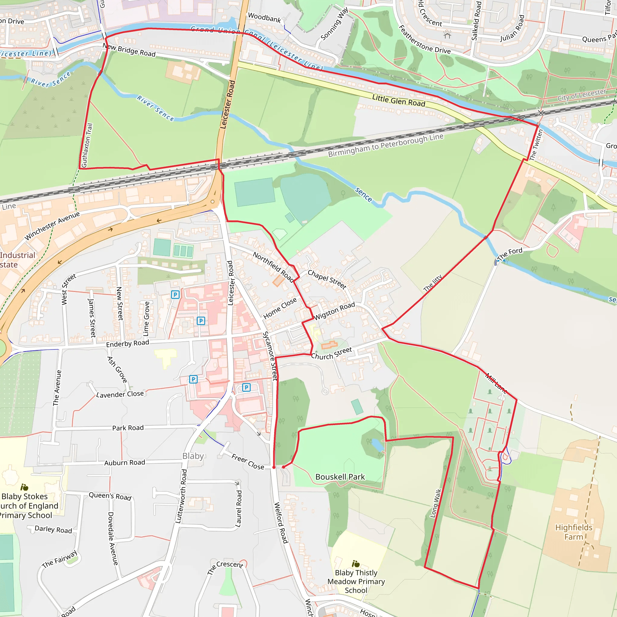 Bouskel Park and Grand Union Canal mobile static map