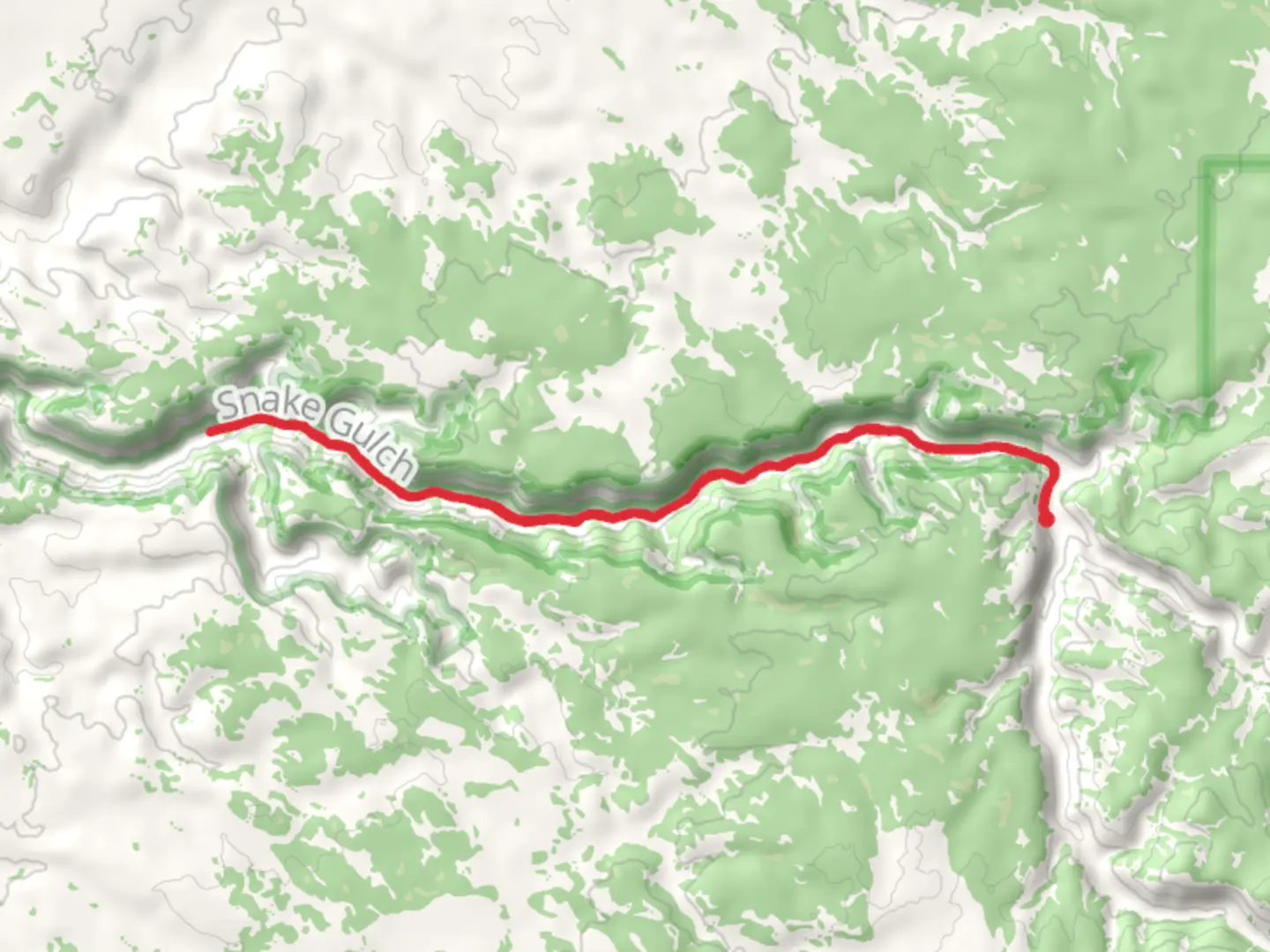 An image depicting the trail Snake Gulch Trail - Short and its surrounding area.