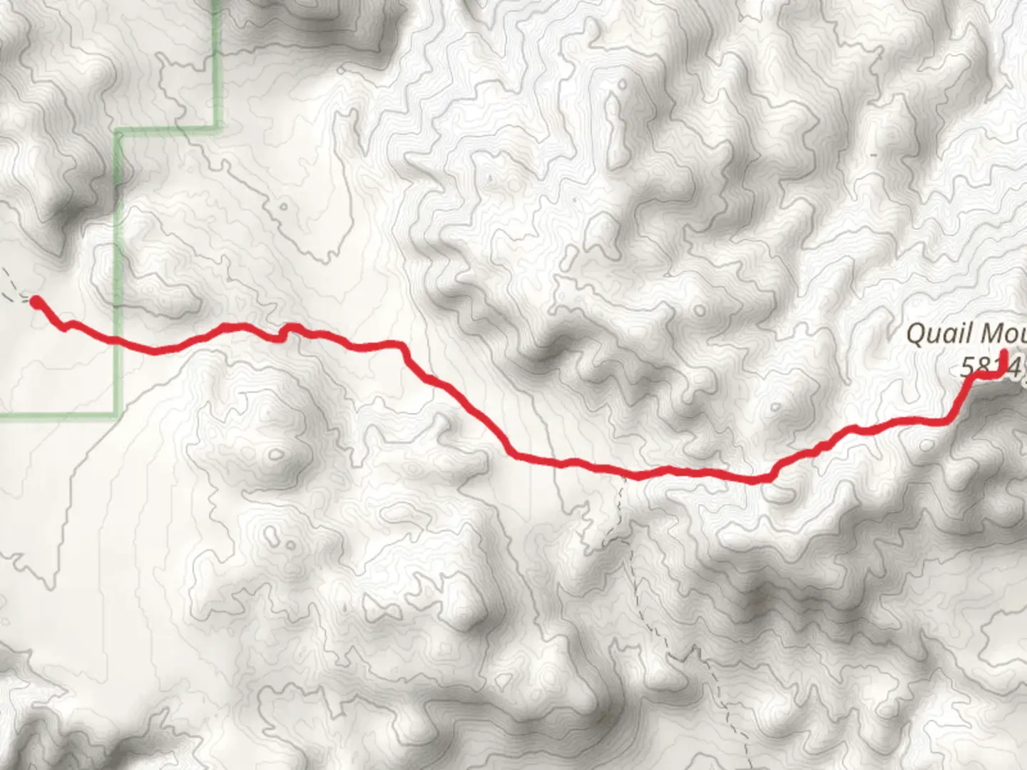 An image depicting the trail Quail Mountain Out and Back and its surrounding area.