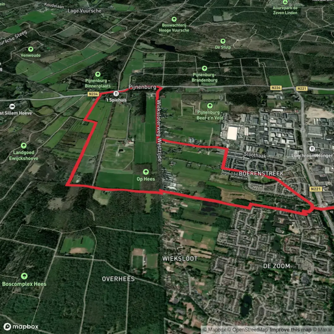 An image depicting the trail Boerenstreek and Wiekstoter Weg Westzijde and its surrounding area.