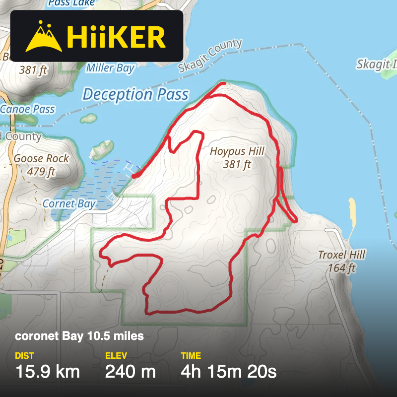 A map preview of the recording coronet Bay 10.5 miles.