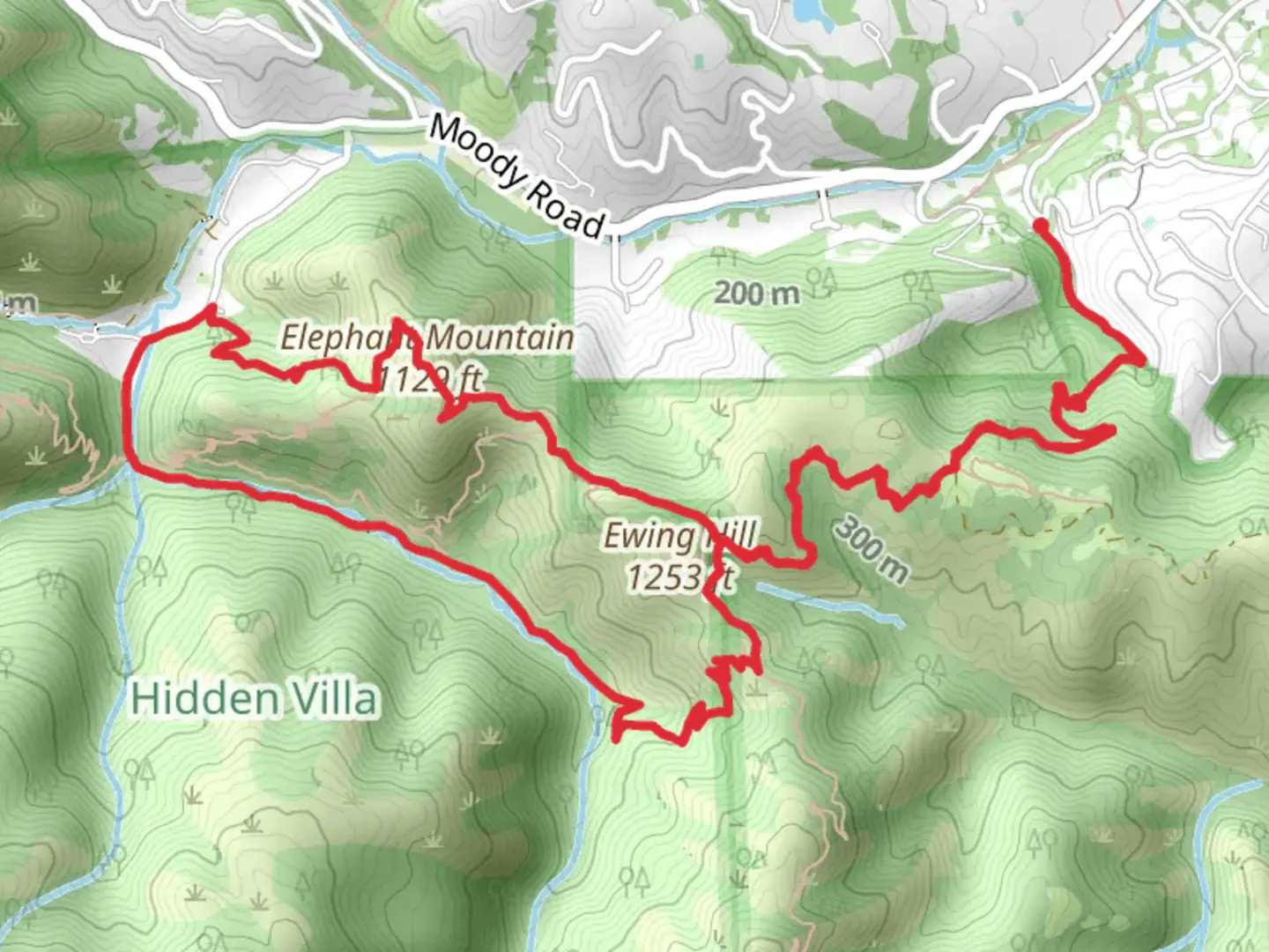 An image depicting the trail Black Mountain, Elephant Mountain, Hostel and Creek Loop Trail and its surrounding area.