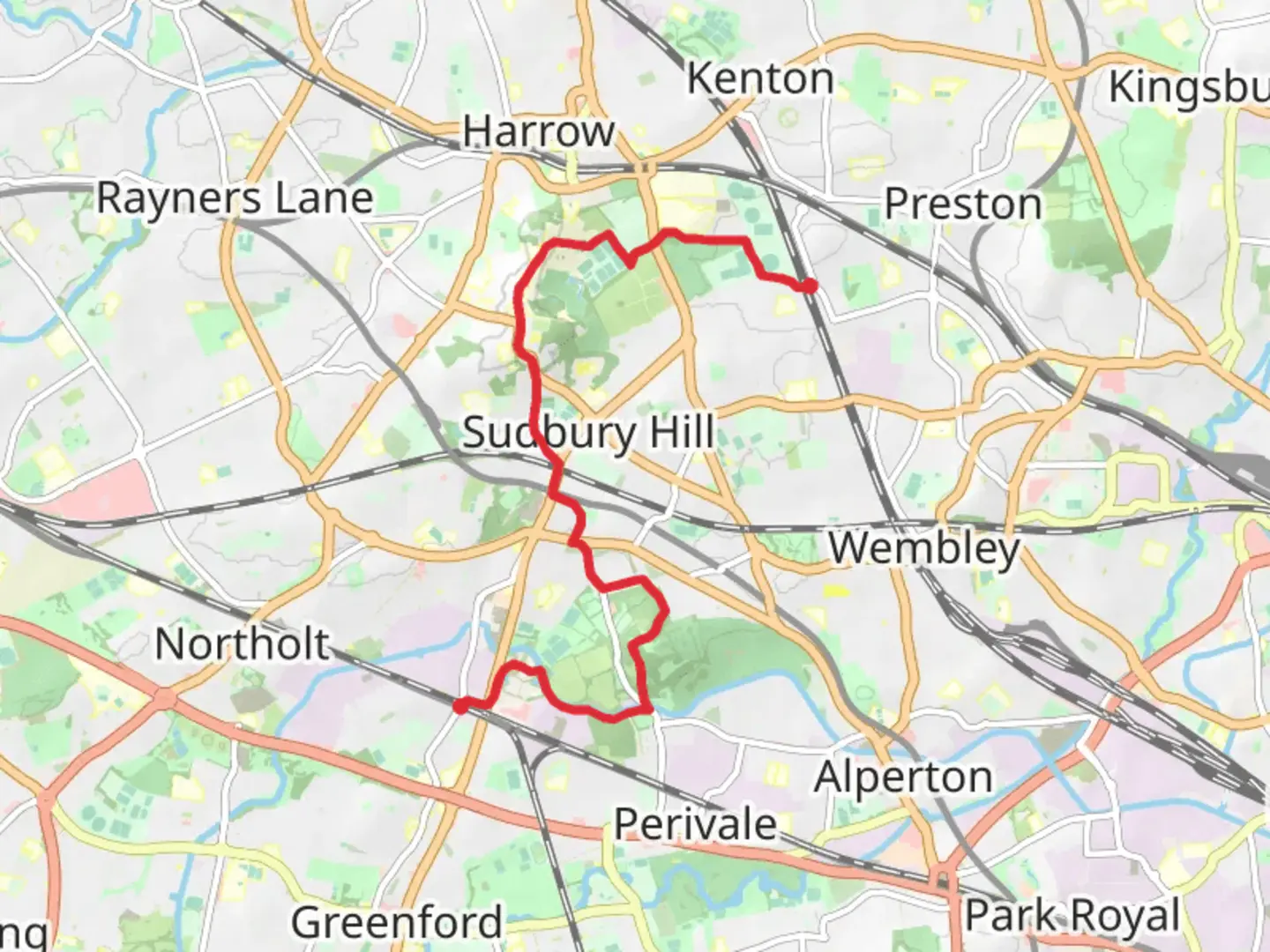 An image depicting the trail Horsenden Wood and Northwick Park Walk and its surrounding area.