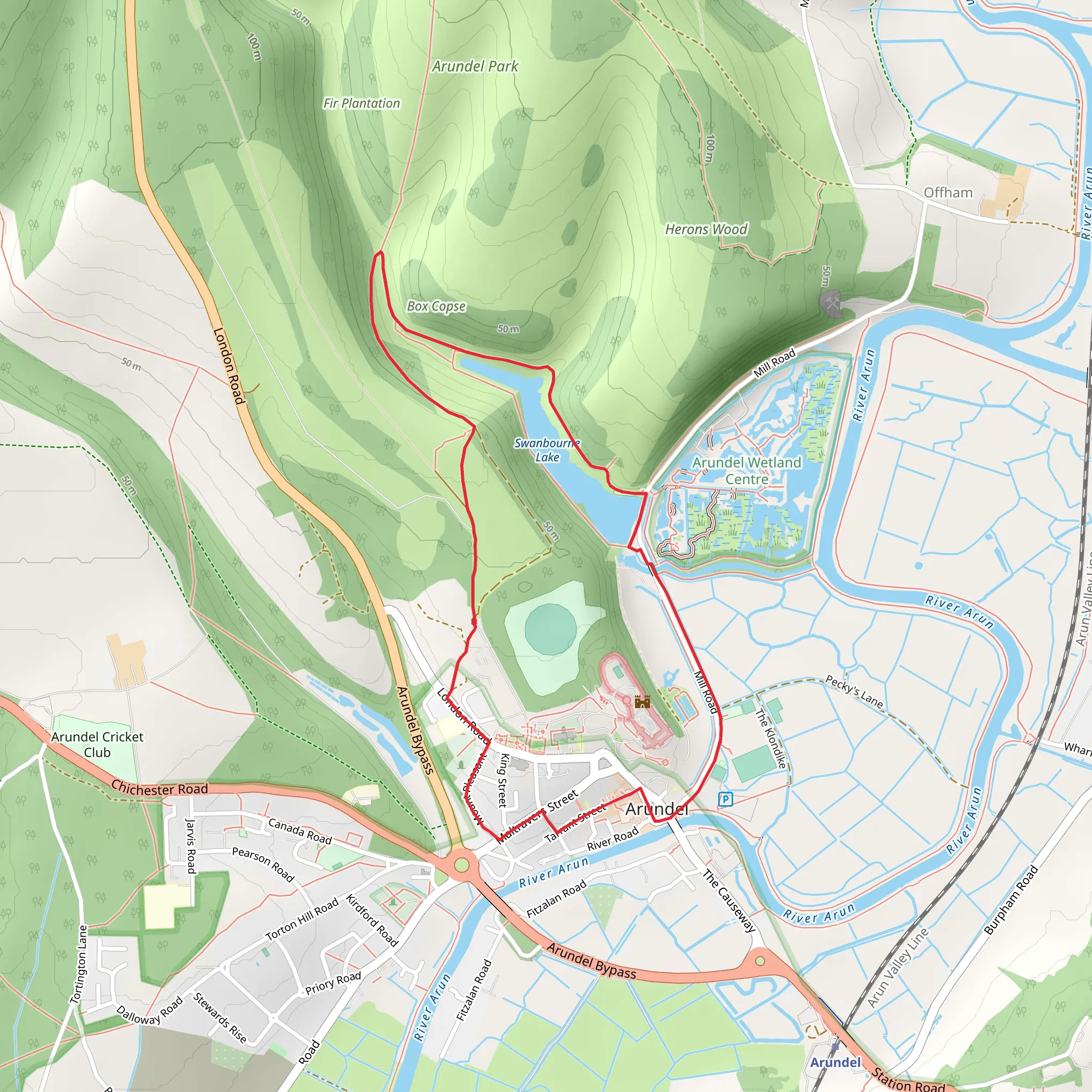 Arundel and Swanbourne Lake Circular Walk mobile static map