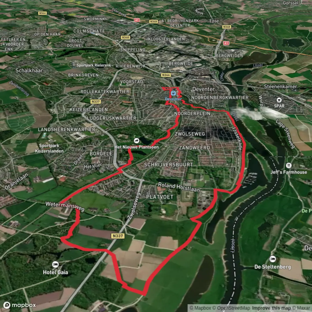 An image depicting the trail Lookerskolk and Klinkenbelts Kolk via Marskramerpad and Hanzestedenpad and its surrounding area.