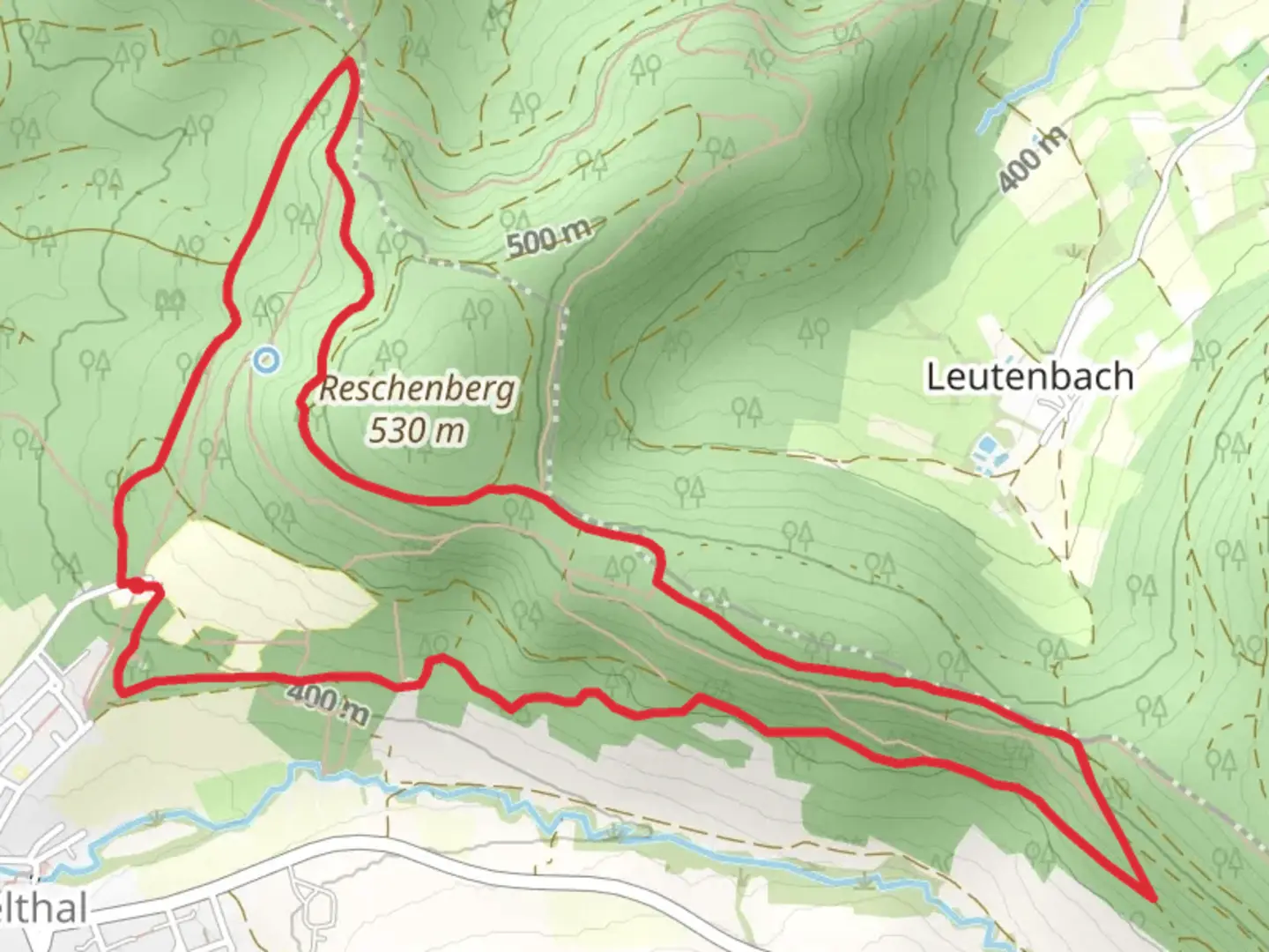 An image depicting the trail Engelthal Loop via Rotkreuz and its surrounding area.
