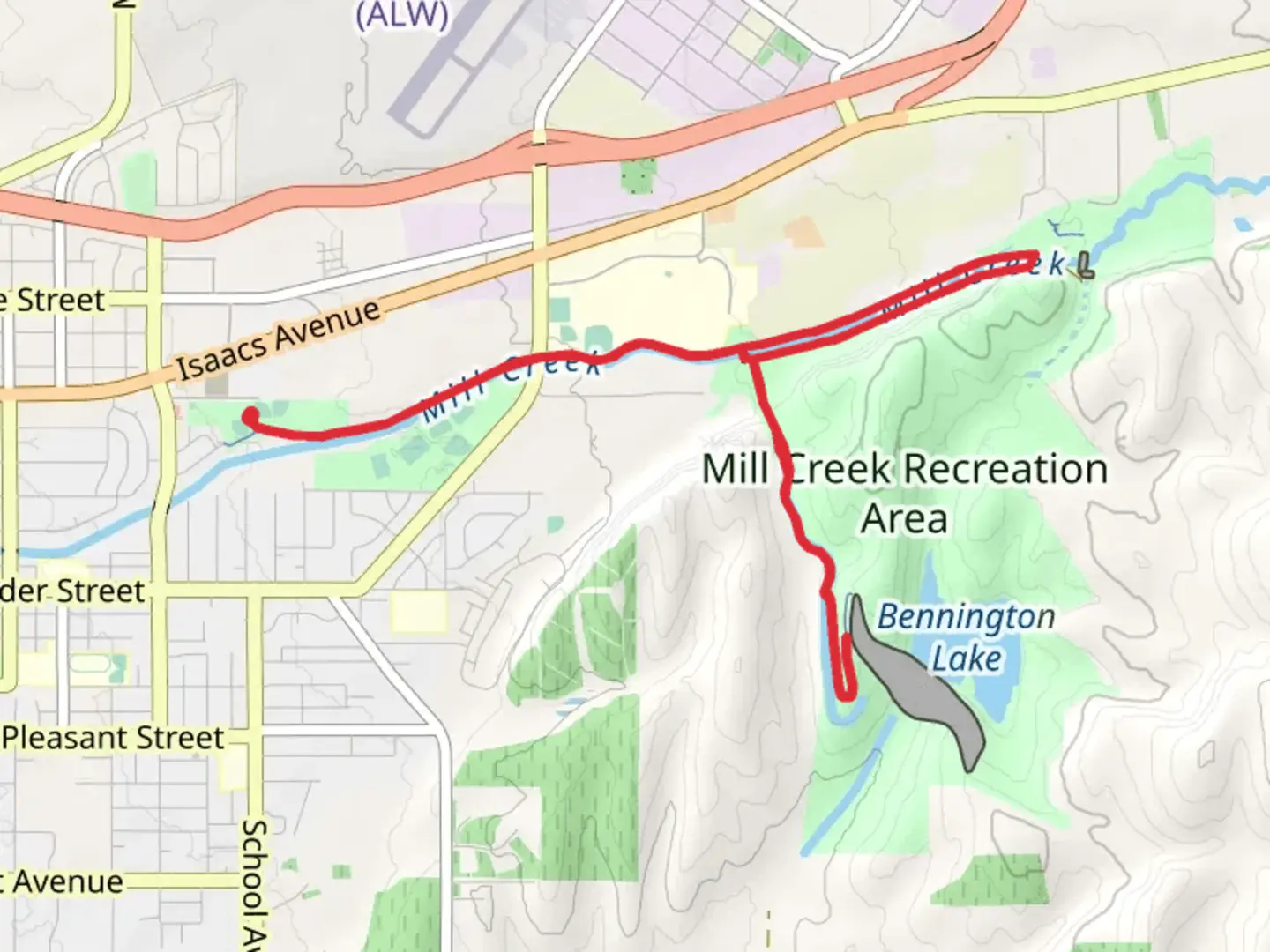 An image depicting the trail Lions Park, Rooks Park and Return Canal and its surrounding area.