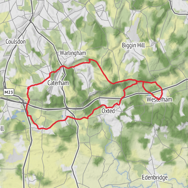 A map preview of the recording Tandridge Cycling.